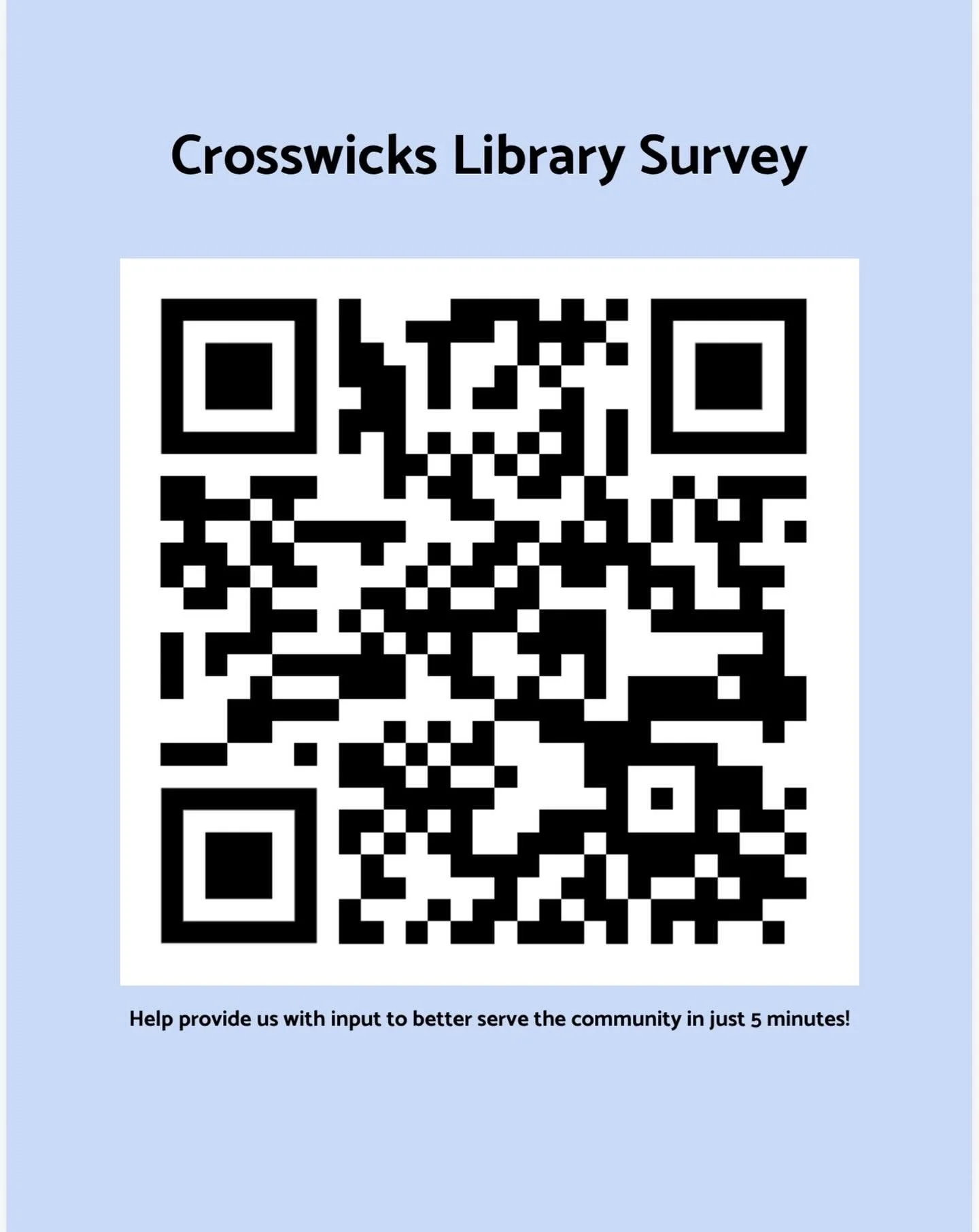 📣 Library Survey Alert! We&rsquo;re planning for the future and need your input. Your feedback helps shape new programs, services, and community events. Please take our survey.  Thank you for being part of our library family!