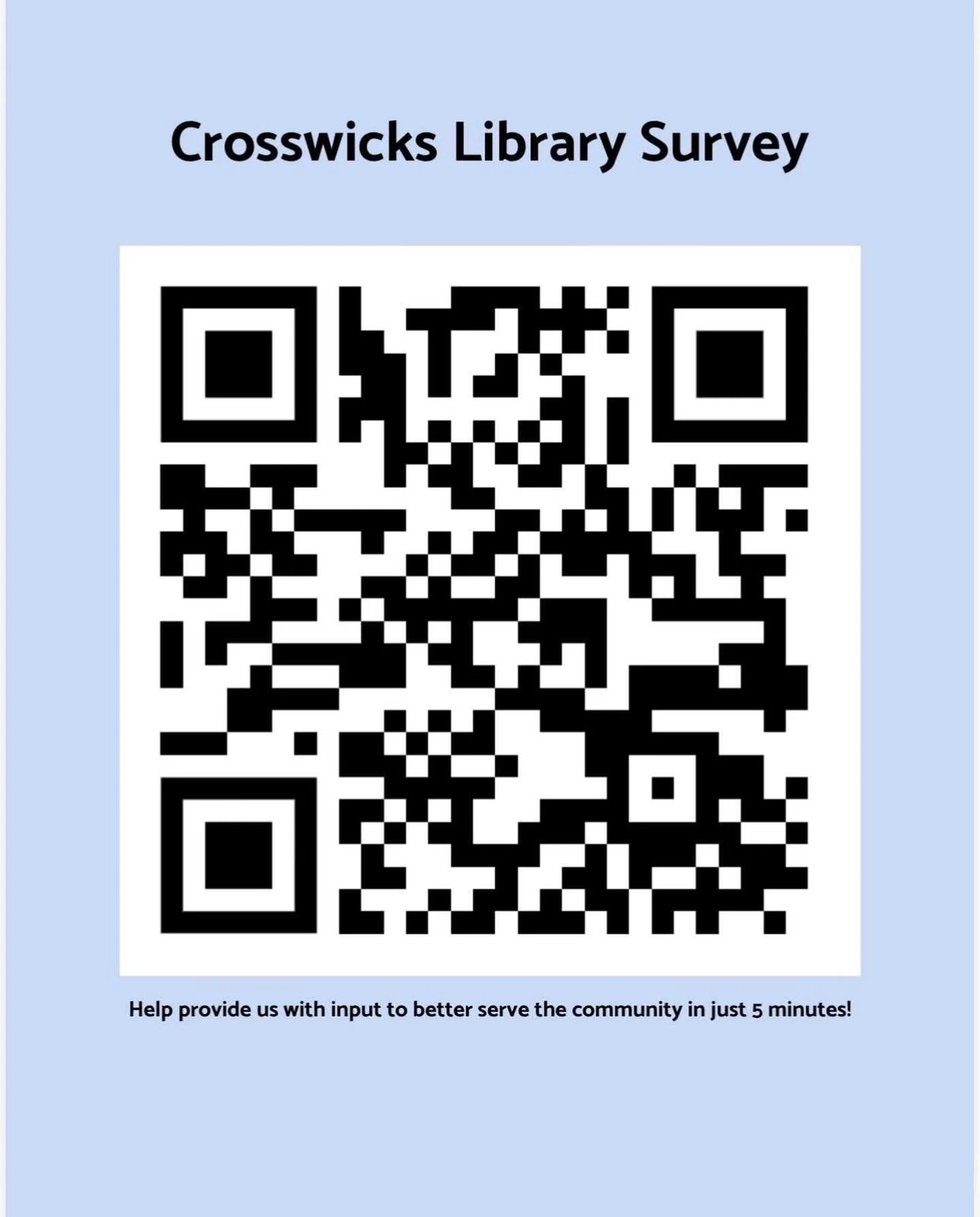 📣 Library Survey Alert! 

We&rsquo;re planning for the future and need your input. Your feedback helps shape new programs, services, and community events. 

Take the survey today:

https://docs.google.com/forms/d/e/1FAIpQLSd_Hzwc2Bw8FjfTQZI4dUevjsuV