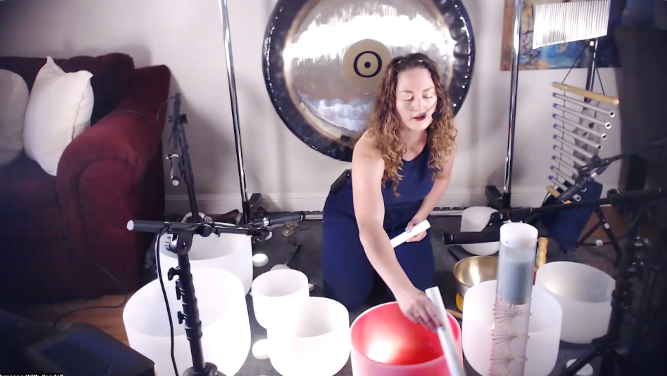 virtual sound bath with crystal bowls for corporate healing