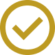 A gold circle with a black checkmark inside.