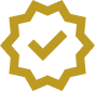 Gold badge or medal with a checkmark inside