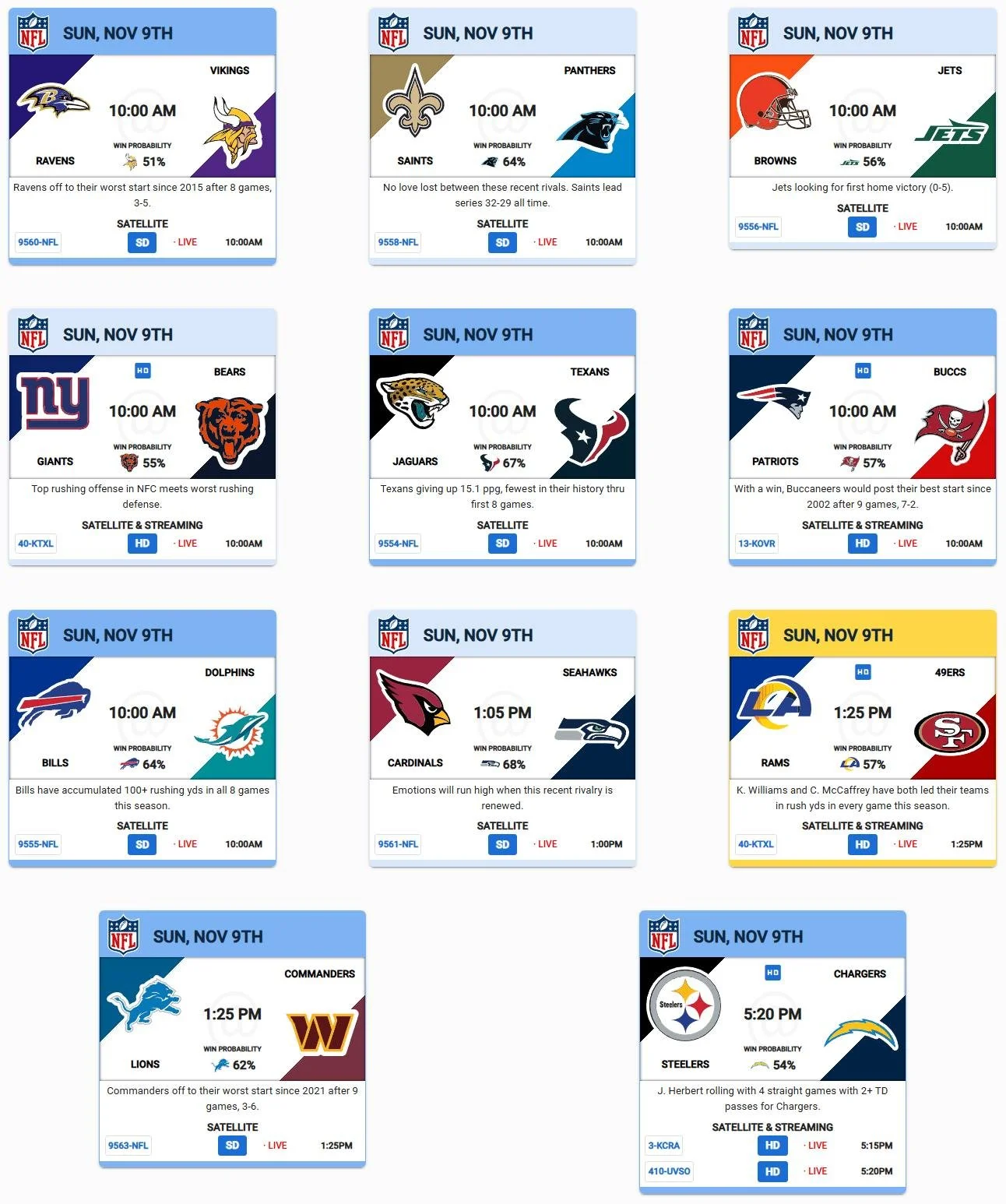 Another great set of match ups coming your way this Sunday!