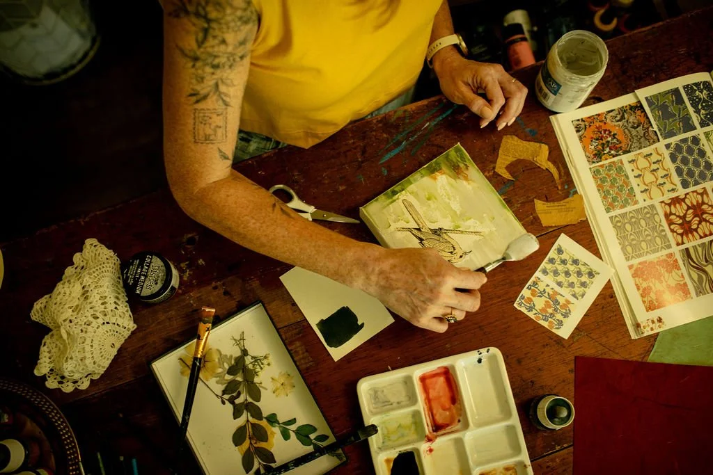 Kristin Walker Creative creating texture in mixed media canvas.JPG