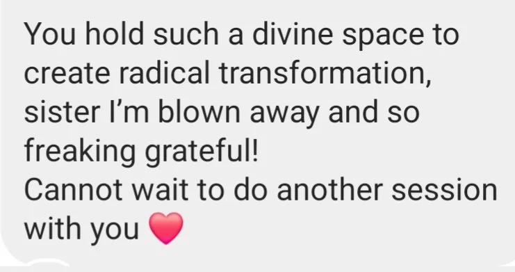 Text message expressing gratitude and excitement for a session, with a red heart emoji at the end.