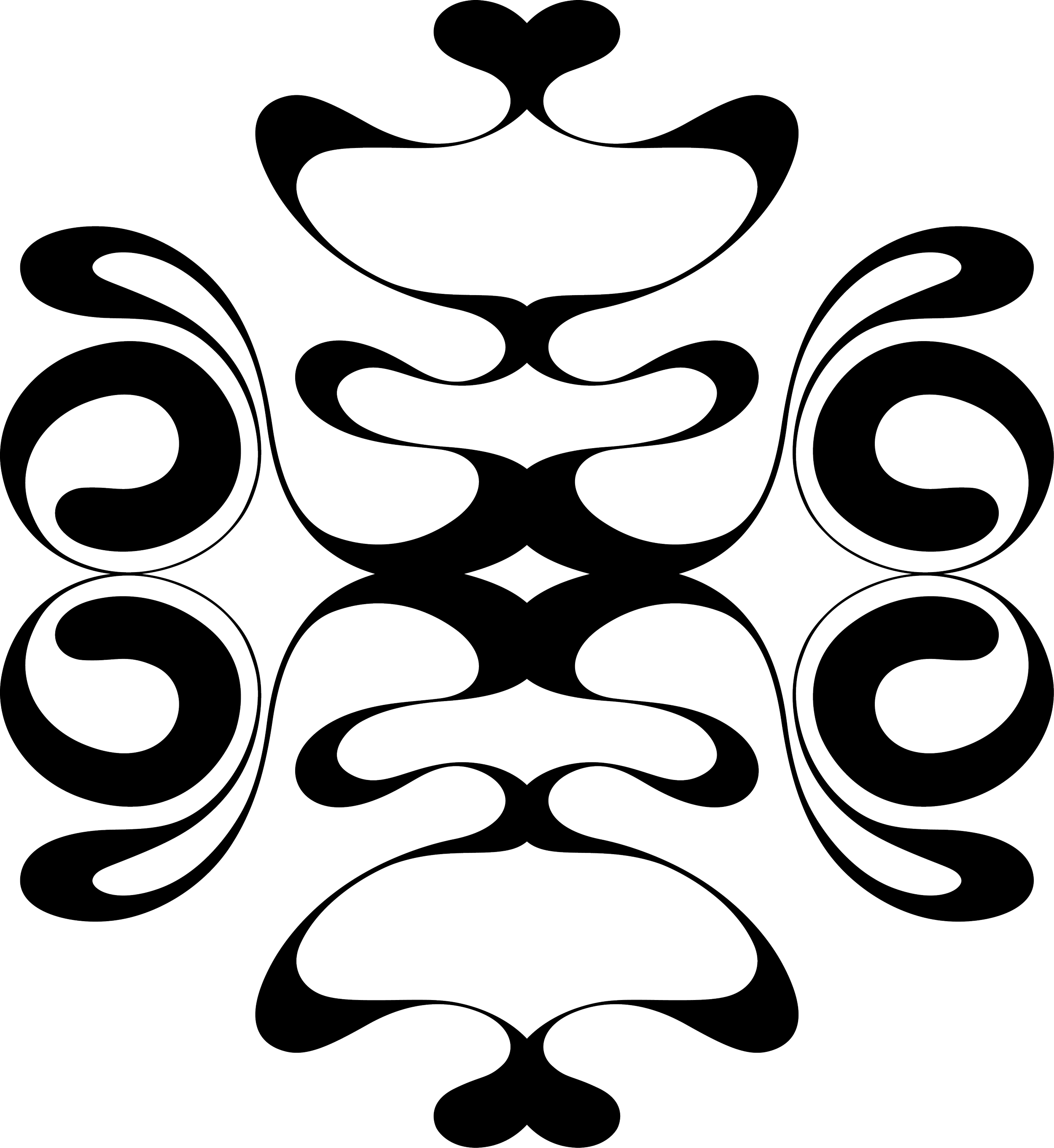Abstract symmetrical line design with flowing curves and swirls on a transparent background.