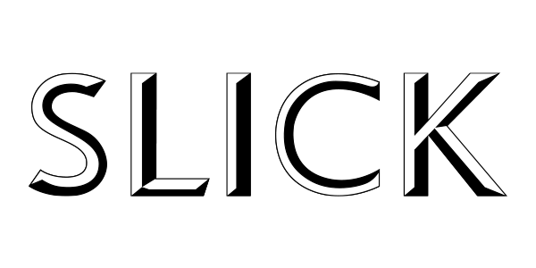 The word "SLICK" in stylized, 3D text with shadows on a white background.