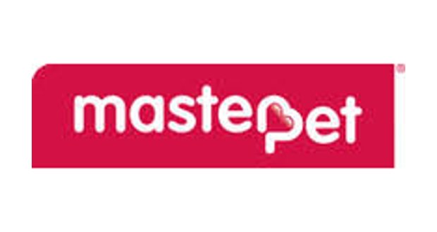 Masterpet logo with red background and white text featuring a small heart-shaped design.