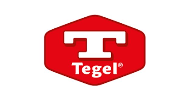Tegel logo with a red hexagon background and a stylized letter T above the word Tegel.