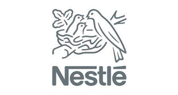 Nestlé logo featuring a nest with four birds and a butterfly above the nest.