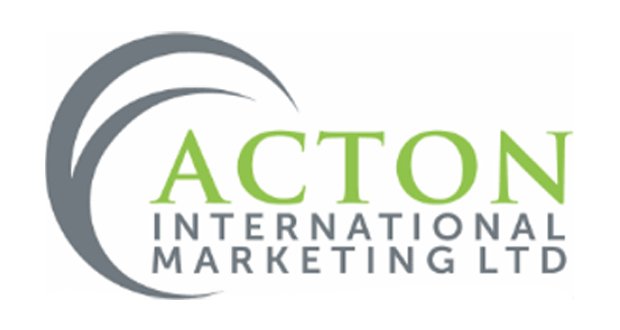 Logo for Acton International Marketing Ltd with green and gray design elements.