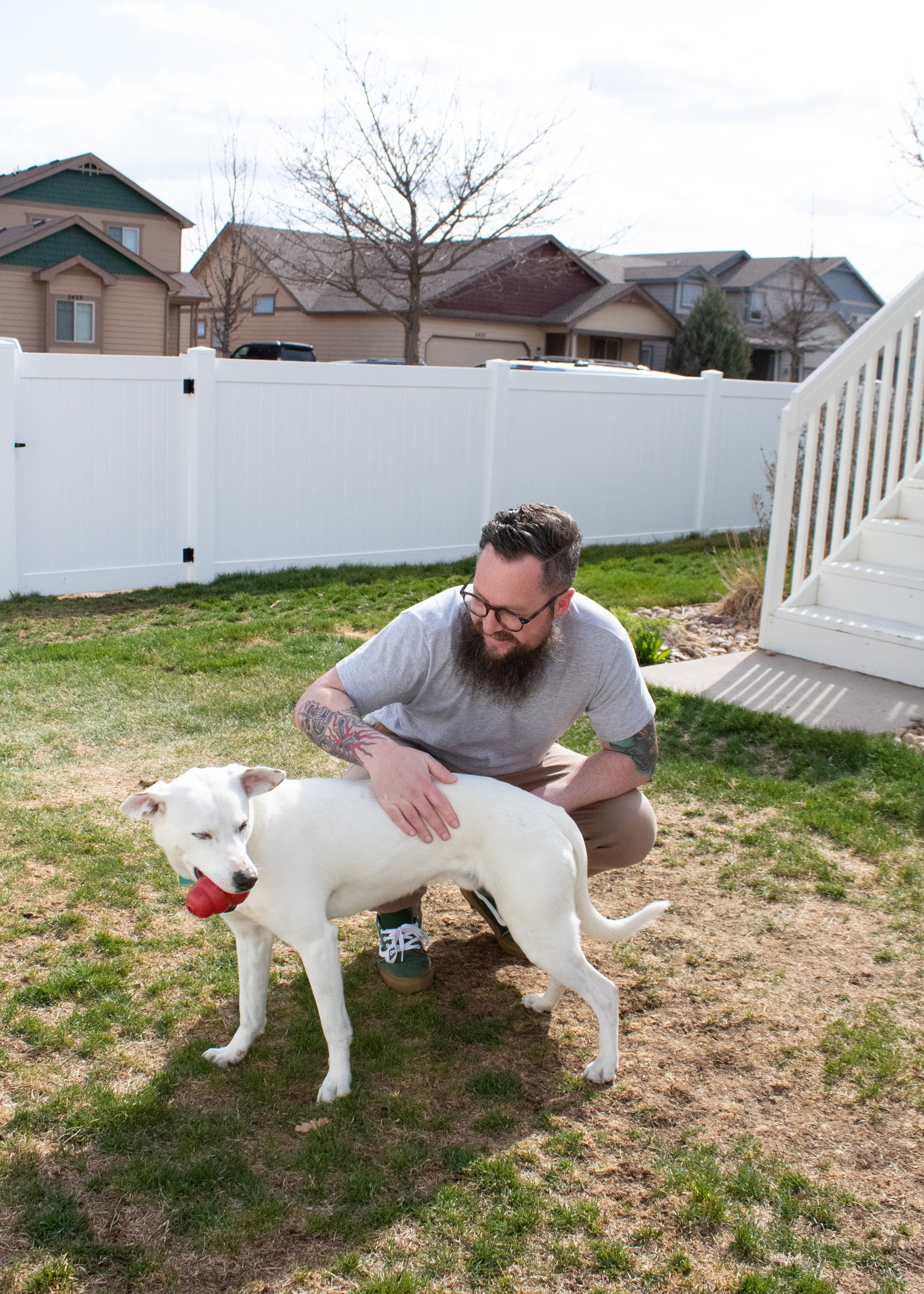 Austin Bridge enjoys a nice break from the winter weather with his dog, Lander, in Fort Collins, CO. April 9, 2025