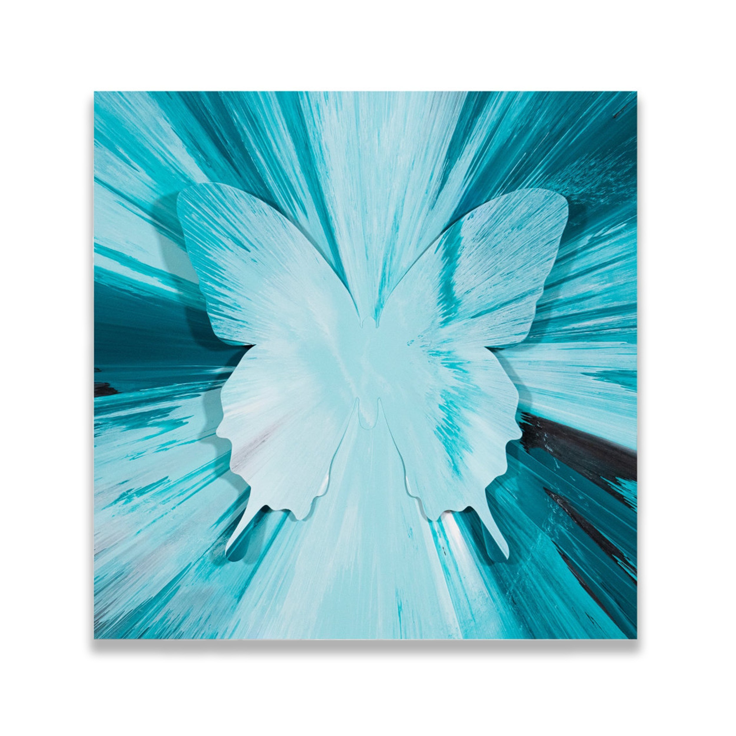 Punk Me Tender   611   Acrylic on Canvas, Aluminum Butterfly, Diamond Dust   2023   33 x 33 Inches (84 x 84 cm)   Unique Work   Signed on the Verso