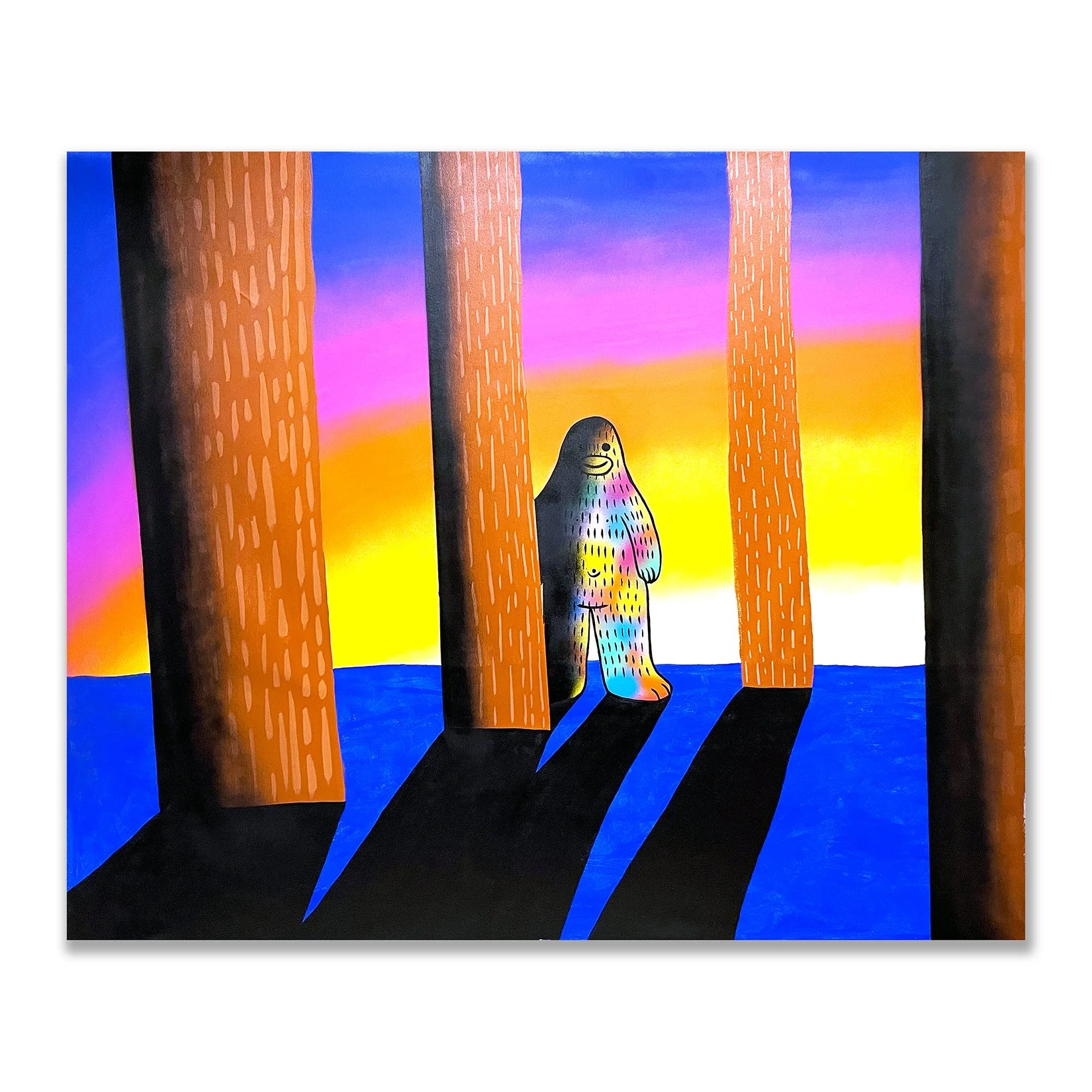 Frank Ape   Ape in Moodscape   Aerosol and Acrylic Paint on Canvas   2022   64 x 78 Inches (162.5 x 198 cm)   Unique   Signed on the Verso