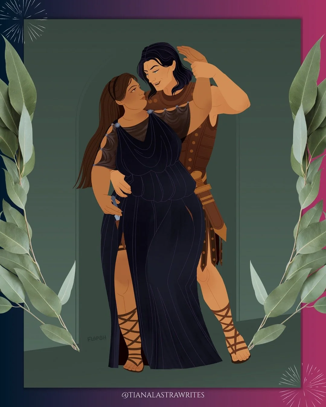 ❤️‍🔥🖼️NEW Character Art - Ithaca & Daxos, the Commander: 
The Duo of the Night Patrol.
Sworn to opposing deities, Ithaca and Commander Daxos were never meant to trust one another, let alone burn. But when darkness strikes their coastal vil