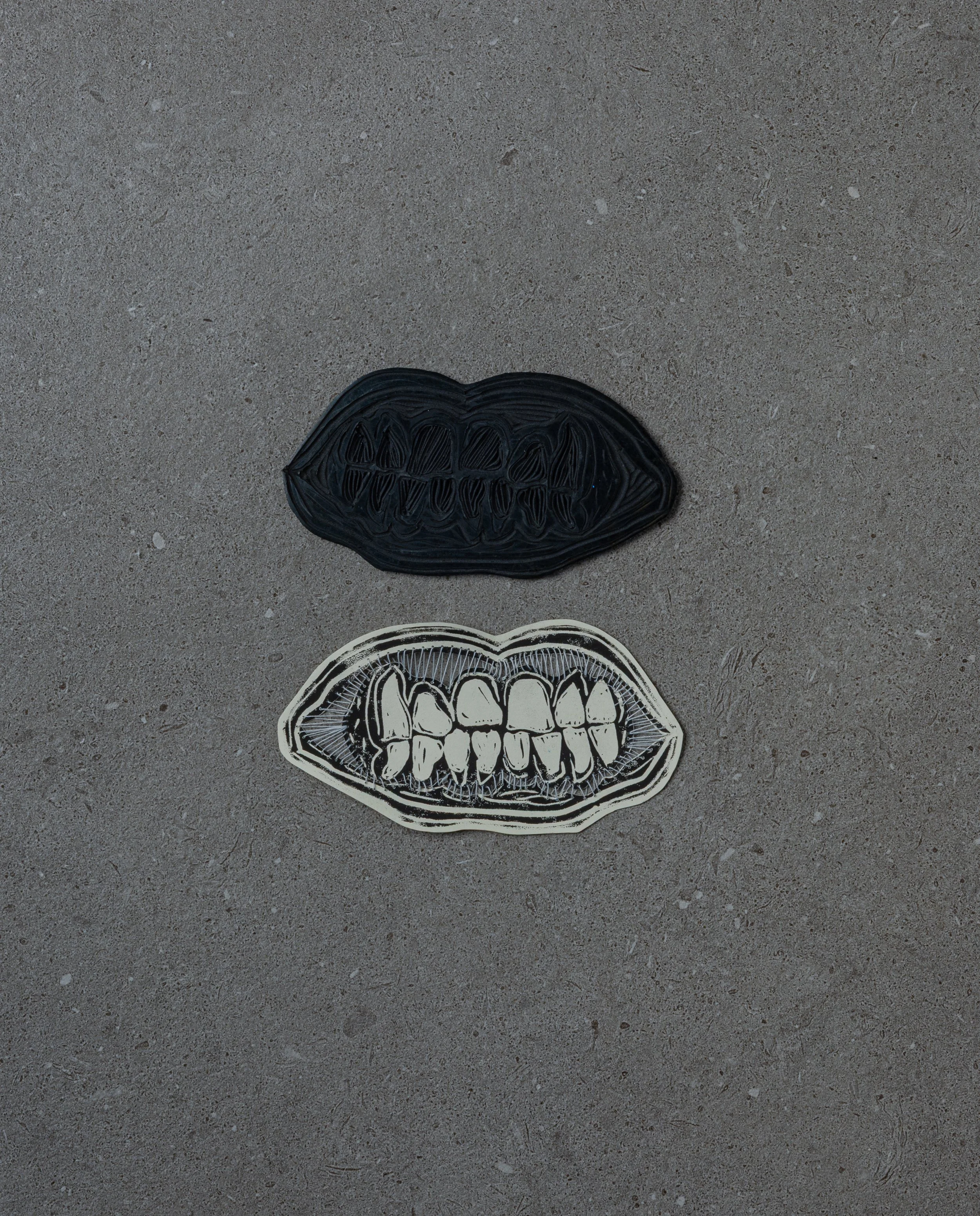 Teeth Linoleum Print Sewn in with Embroidery Thread