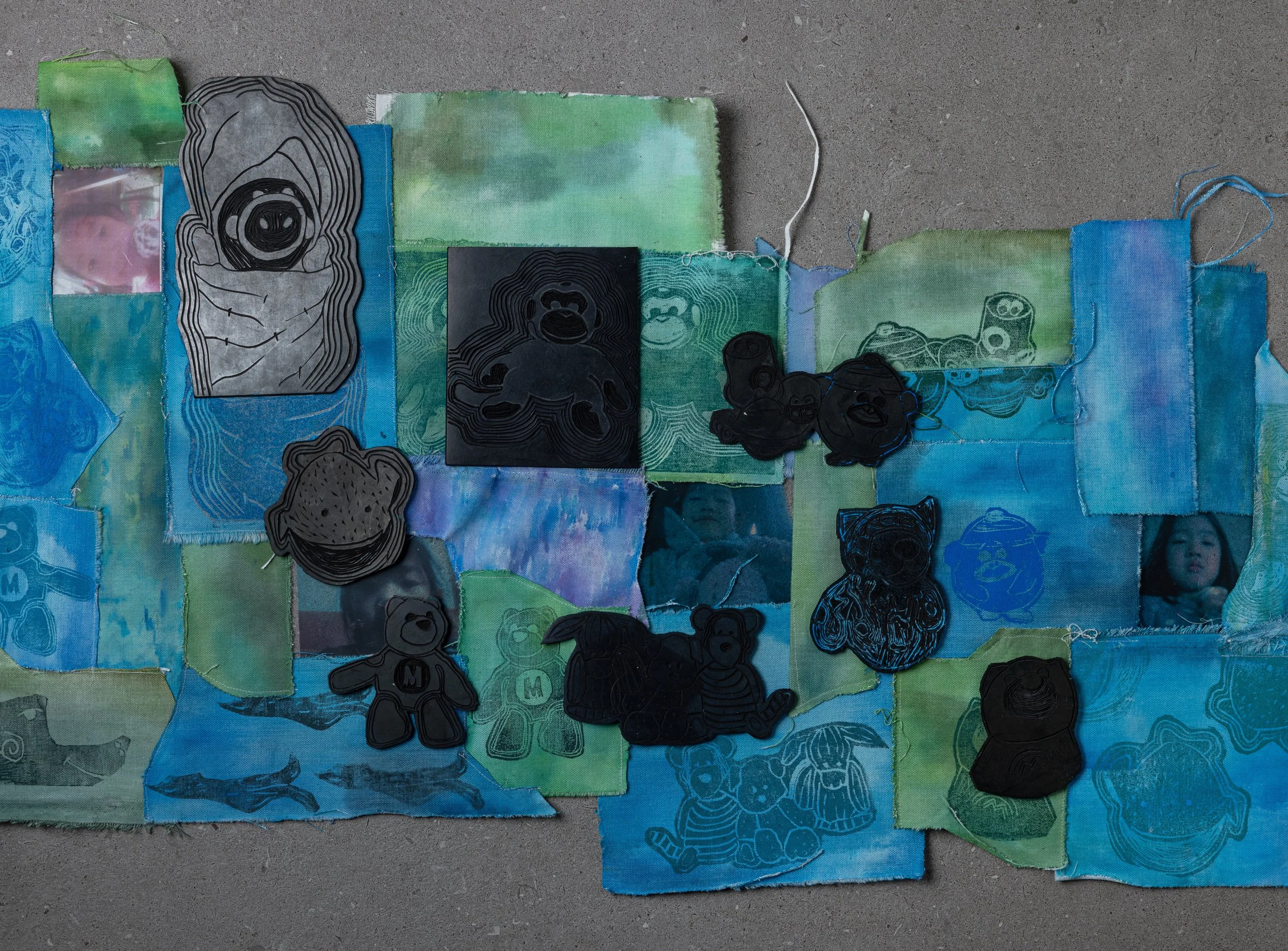 Linoleum prints on corresponding canvas prints