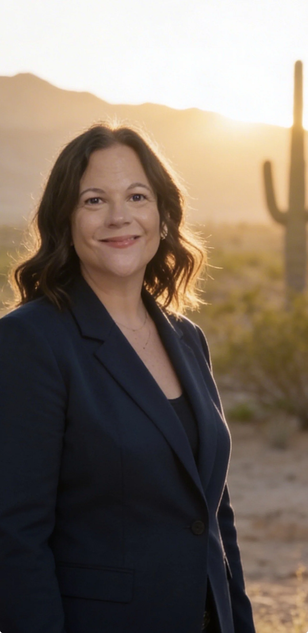 Gretchen Jorbin, founder of The People Edit, at sunset in the Arizona desert