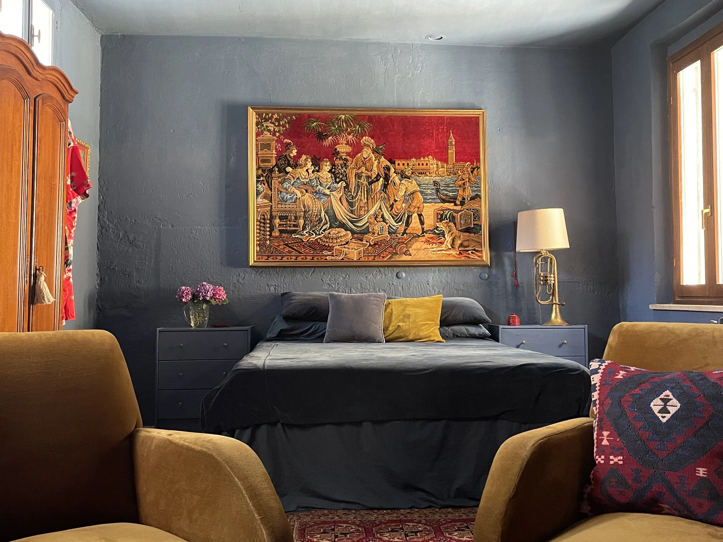 Interior designers holiday apartment in the historic centre of Pinerolo Northern Italy For sale. Close to Turin, Alps for skiing and cycling. Comes with Bike storage and all furniture and styling included.
