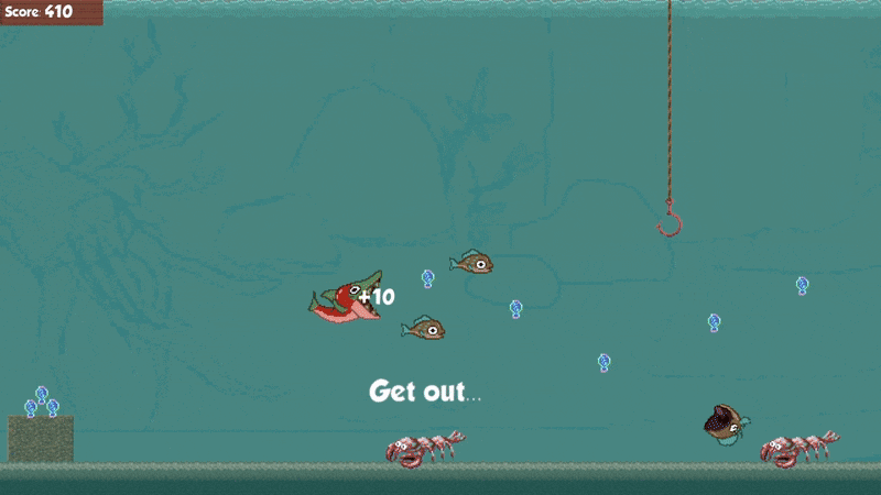 Gameplay from Supercool Action fishing. All art and animation was made by me