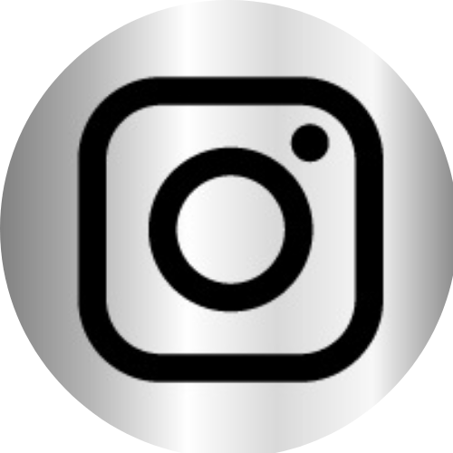 Instagram logo with a camera icon inside a rounded square on a gray circular background.