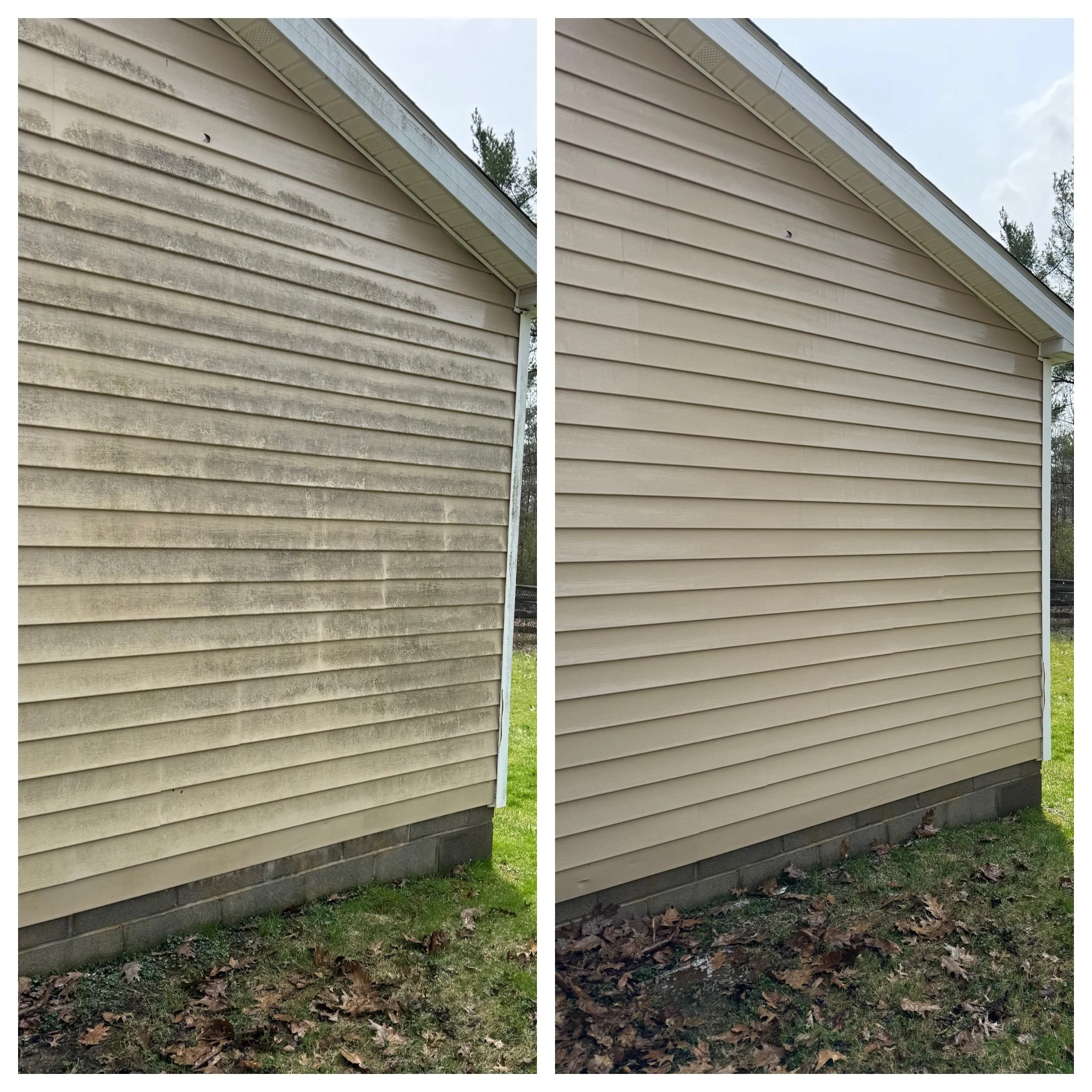 House in  Solon Ohio. Before and after of vinyl siding after pressure washing