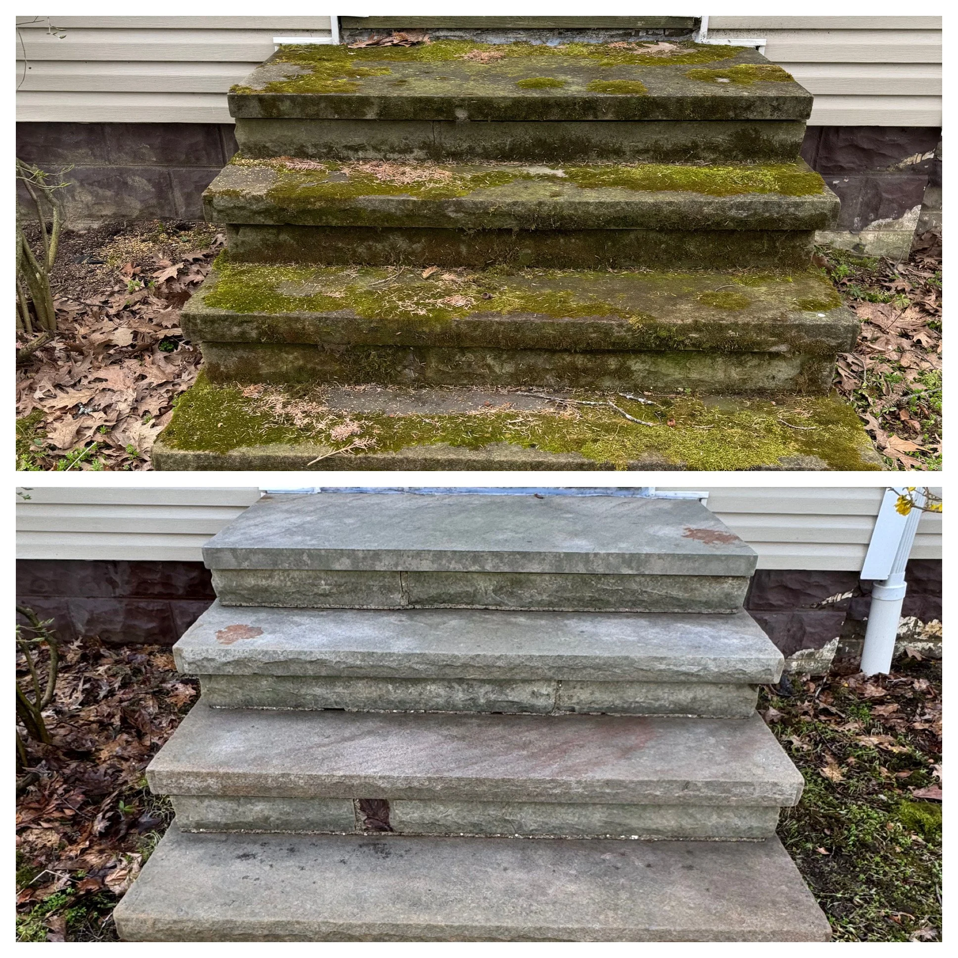 House in  Solon Ohio. Before and after of steps after pressure washing