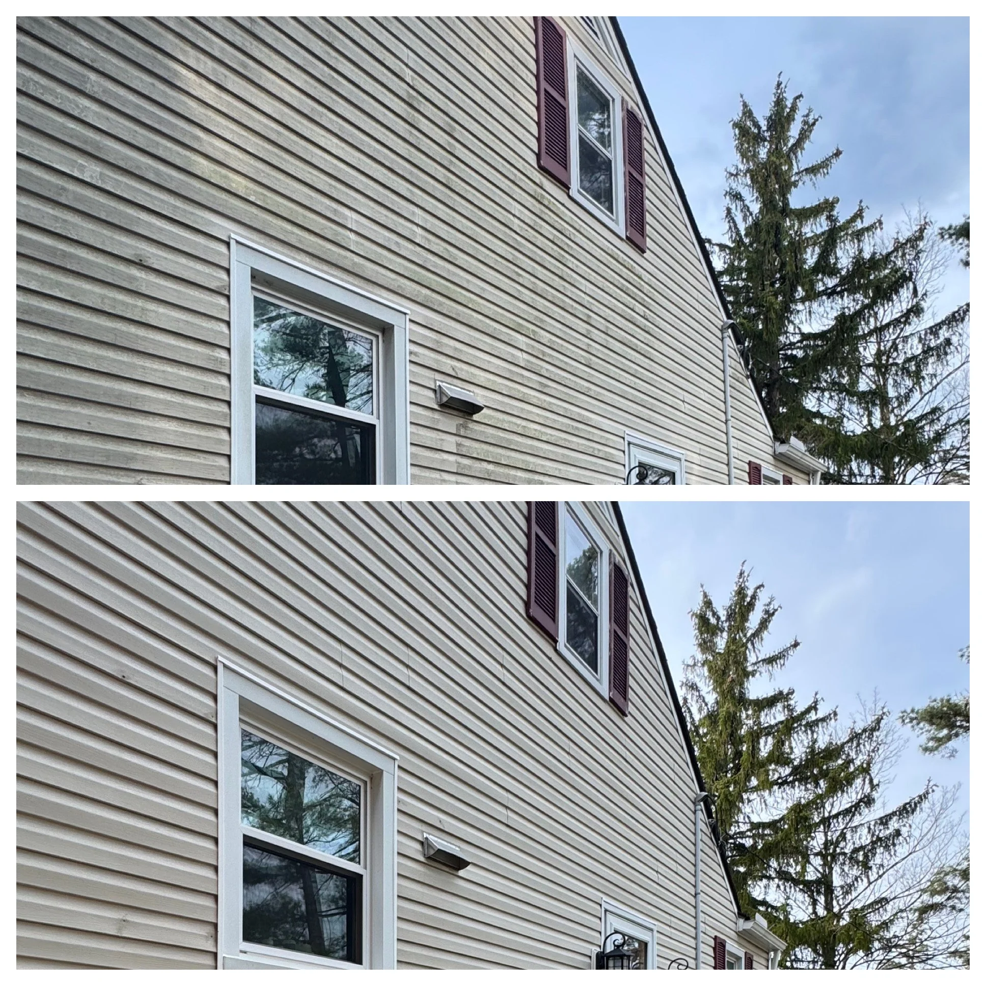 House in  Solon Ohio. Before and after of vinyl siding after pressure washing