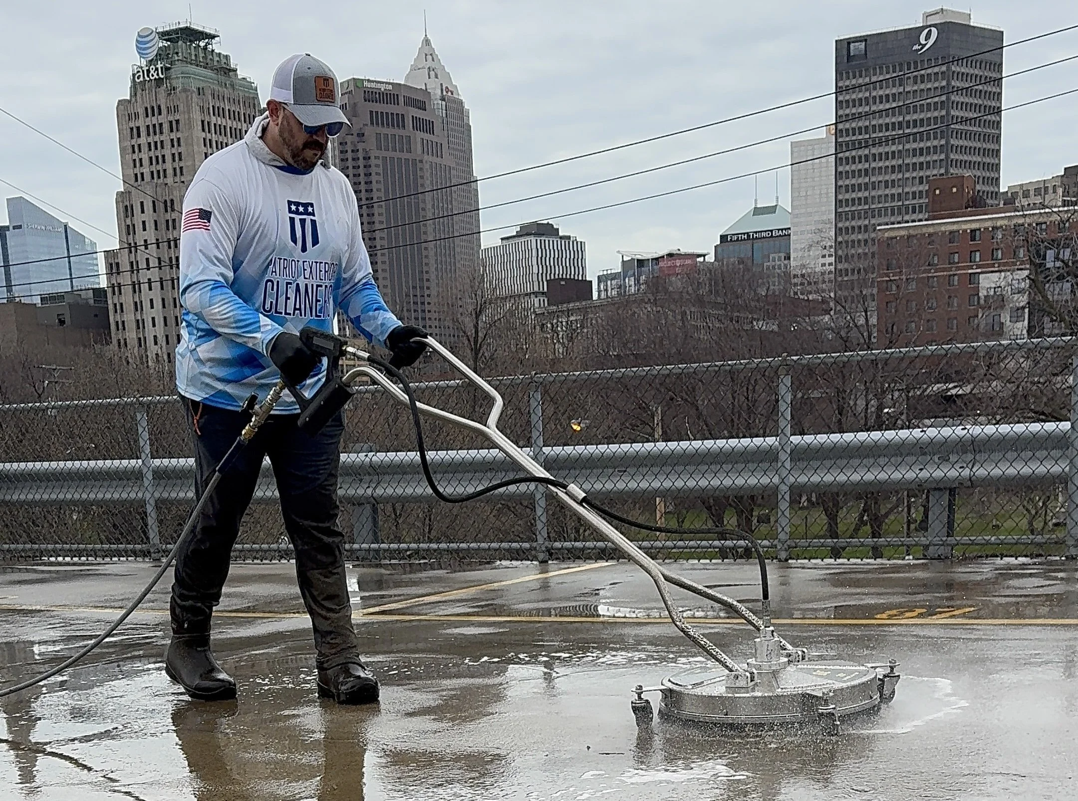 Parking garage pressure washing in downtown Cleveland, OH