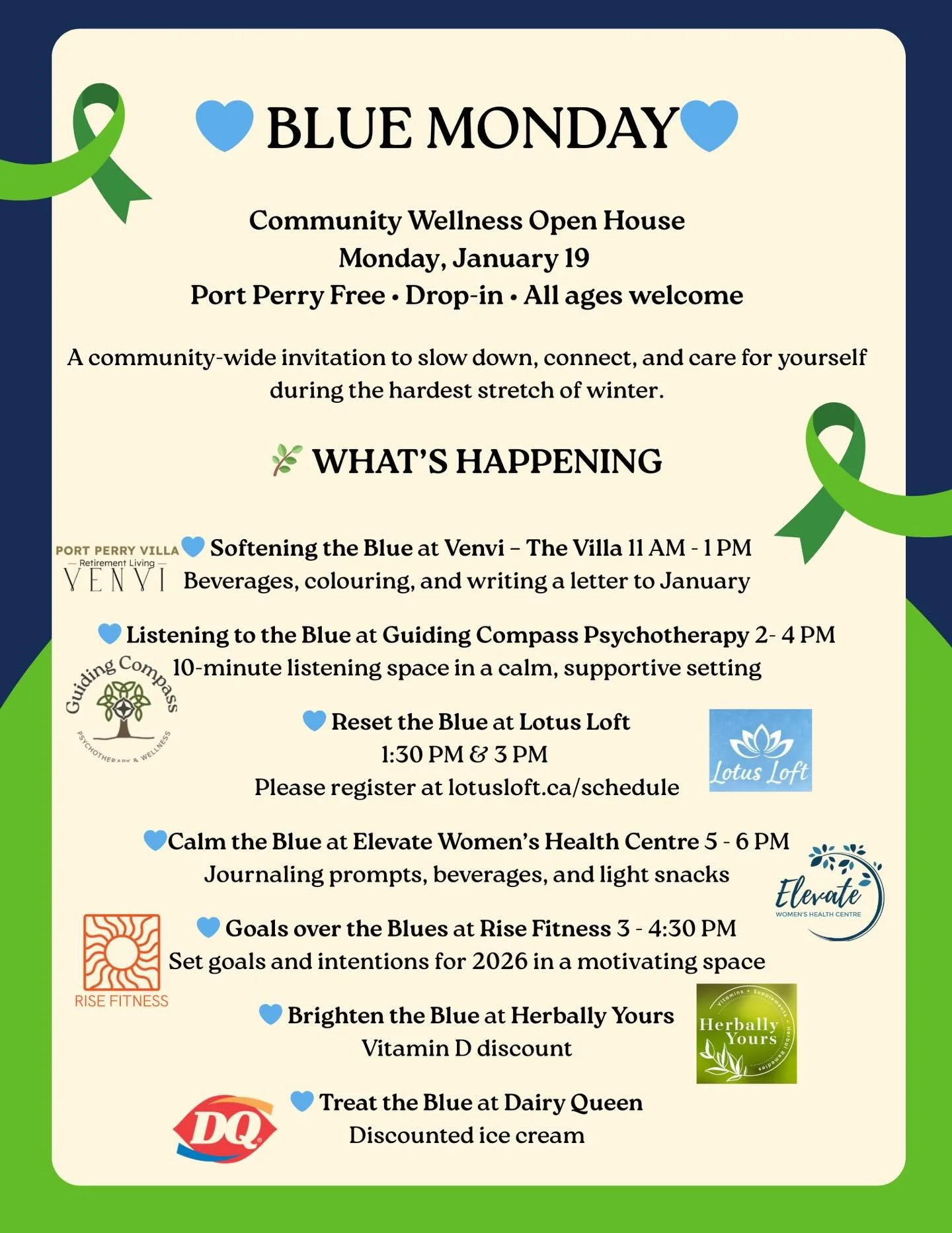 Blue Monday Community Wellness Open House

Blue Monday is often called the hardest day of winter &mdash; when the holidays are behind us, the days are short, and motivation can feel low. This year, we&rsquo;re choosing connection instead of isolation
