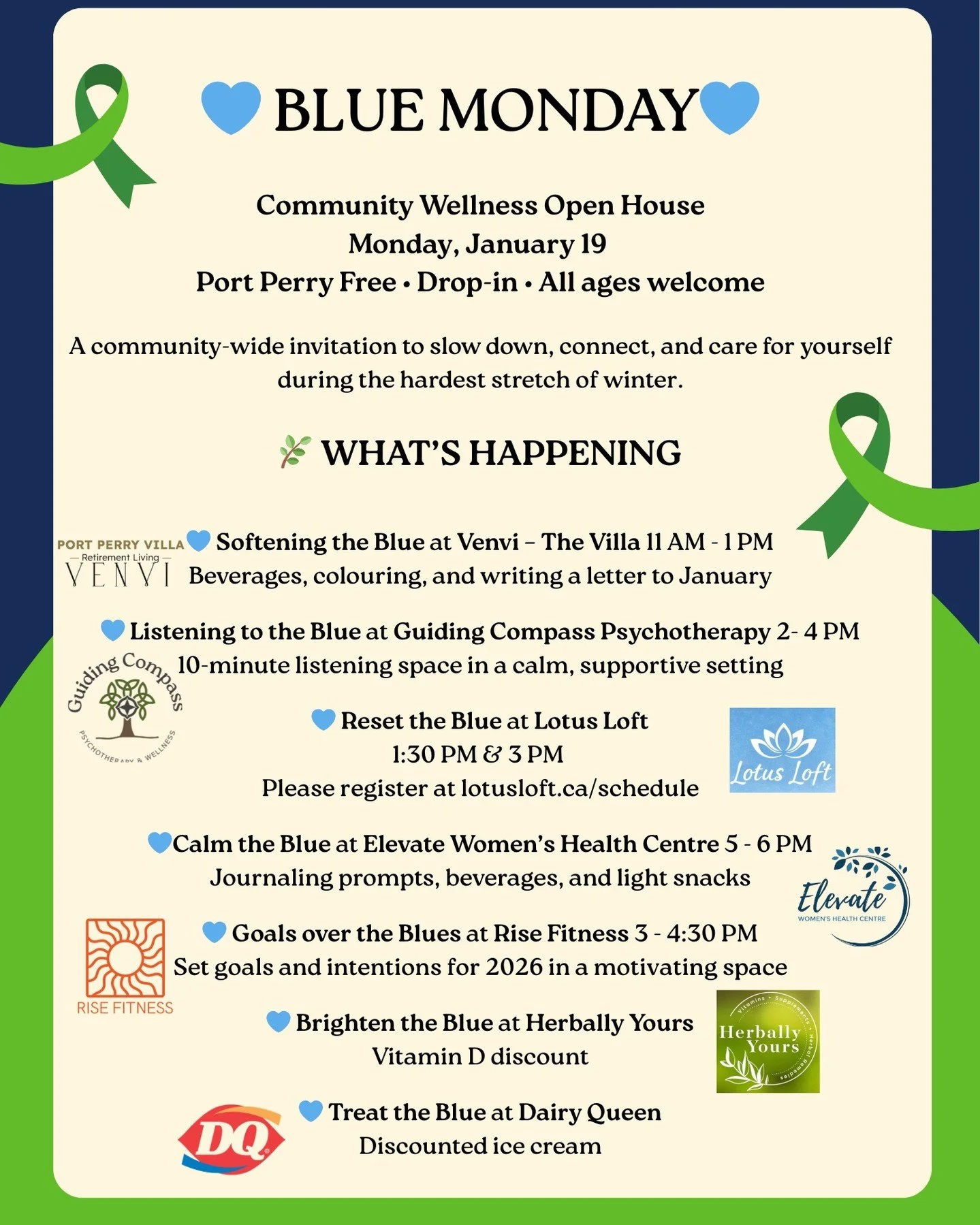 💙 Blue Monday in Our Community 💙
Blue Monday can feel heavy&mdash;but you don&rsquo;t have to carry it alone. This year, our community is coming together to offer small moments of connection, movement, reflection, and comfort throughout the day at 