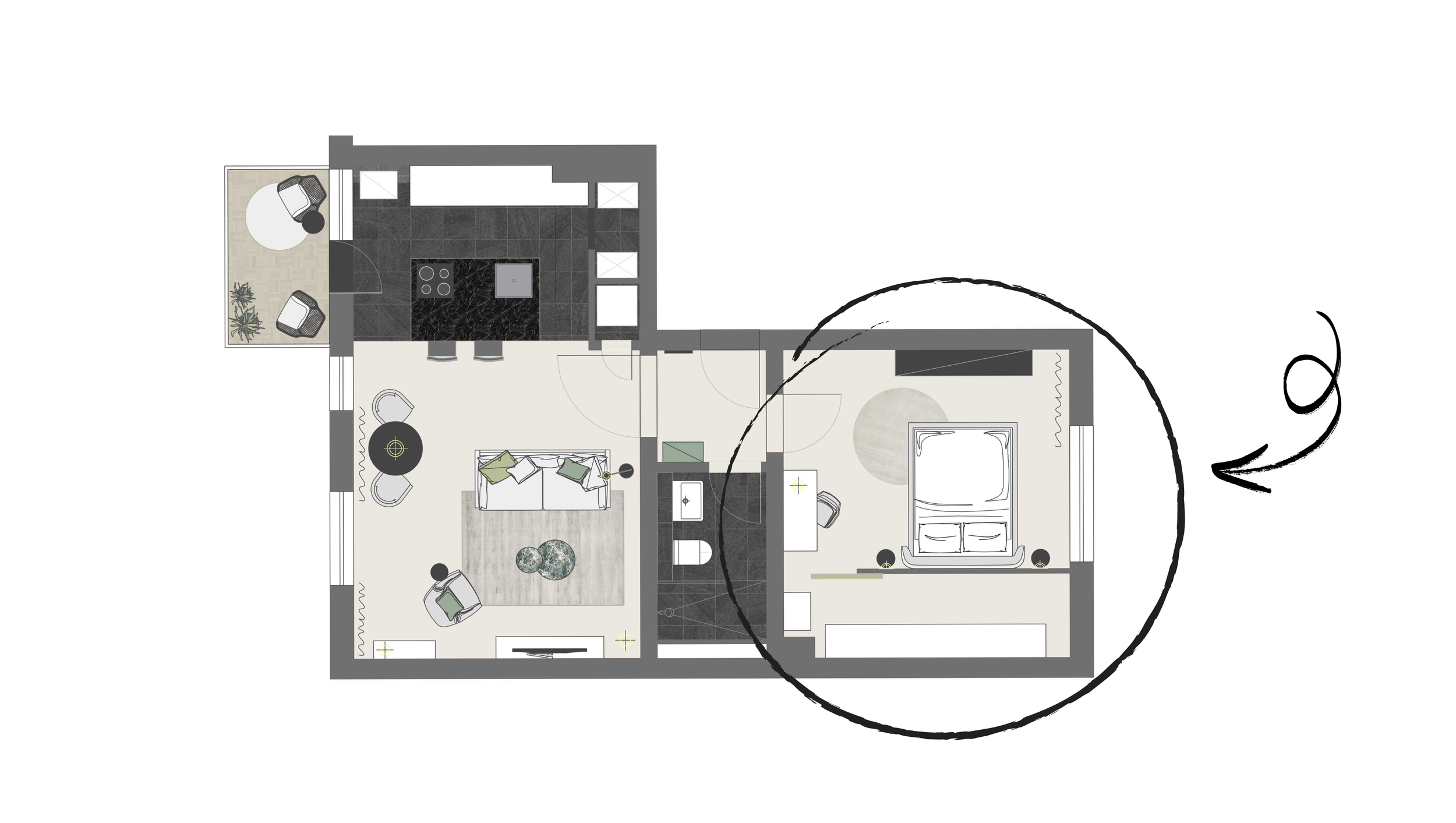 Grundriss 2-Zi-Wohnung