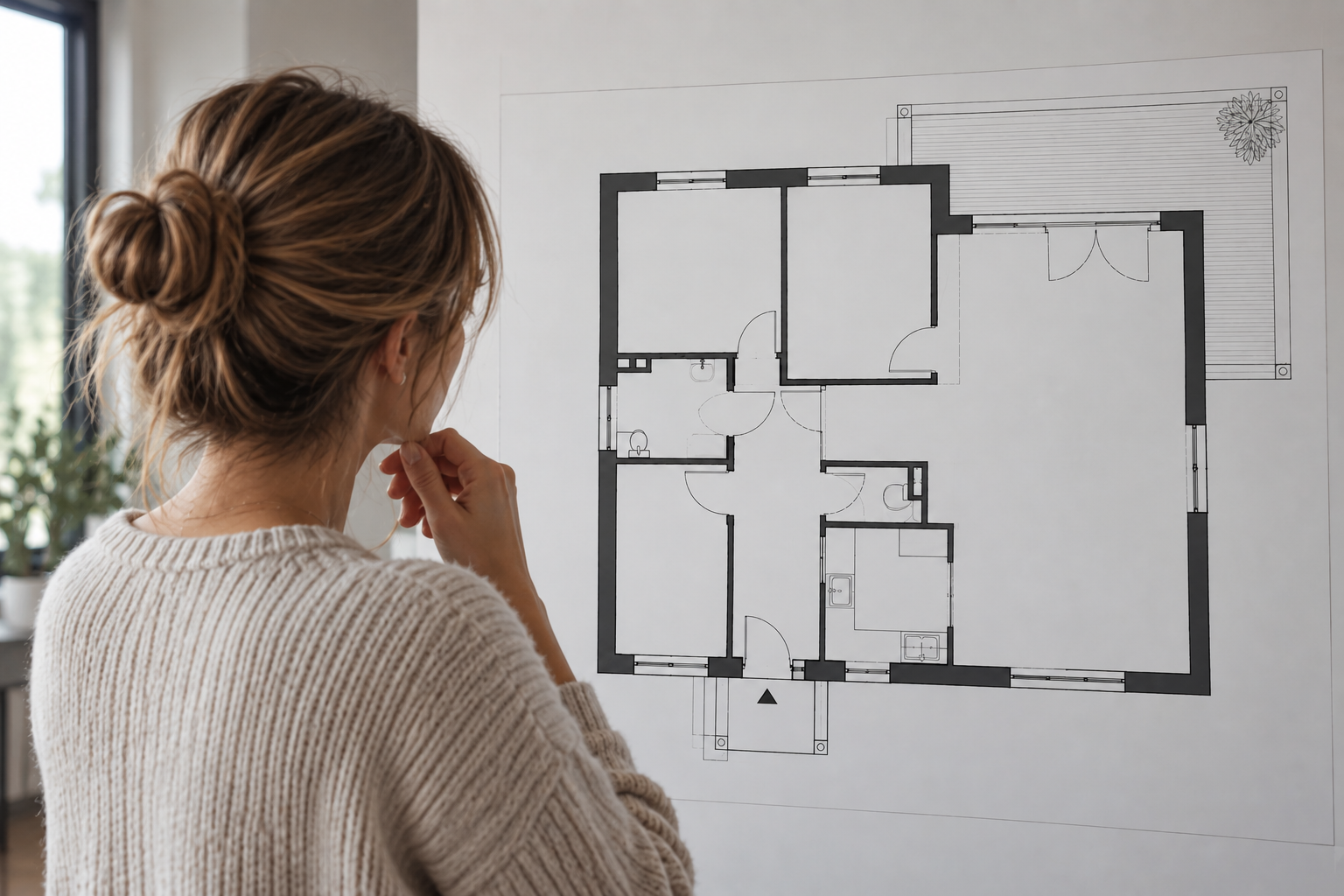 Frau fragt sich, ob leerer Grundriss vom Bauträger so freigegeben werden kann. Wie kann sie die Wohnung möblieren?