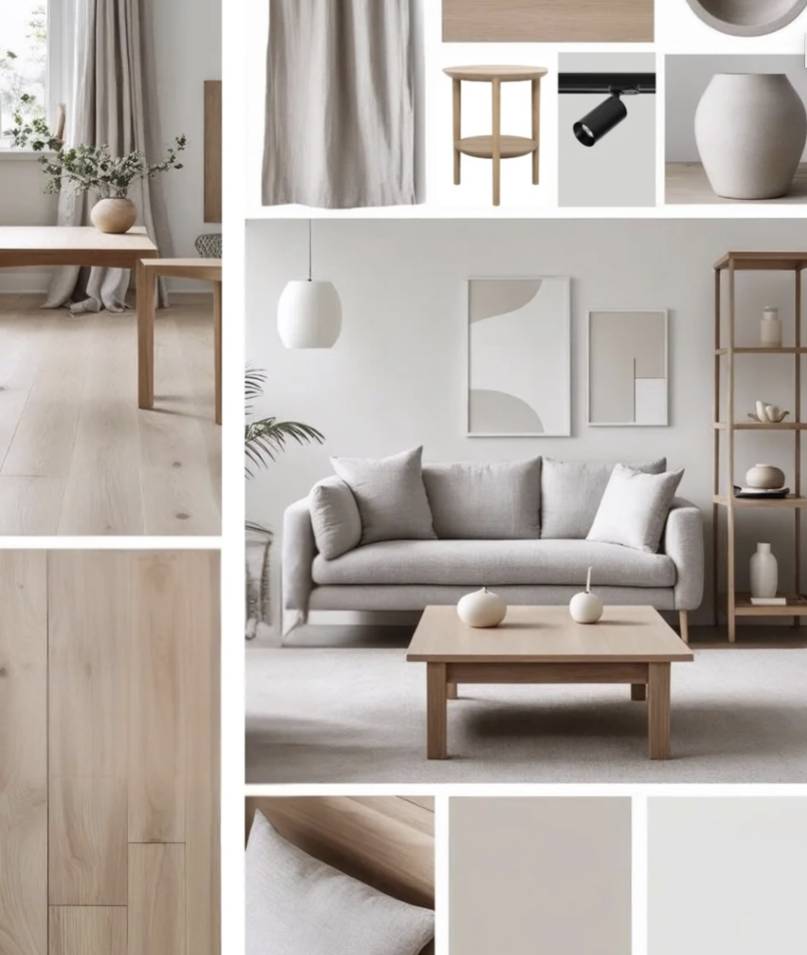 Moodboard von Onterior. Stilrichtung, Farben, Materialien stimmig zusammenstellen lassen bei Onterior. Interior Design Konzepte und Planung komplett digital und deutschlandweit. Beraten lassen und Raume neu gestalten. Moeblierung und Einrichtung.
