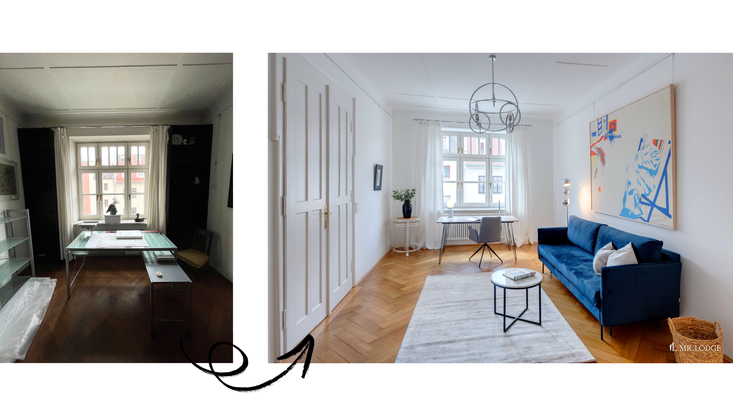 Vorher-Nachher Altbau-Arbeitszimmer