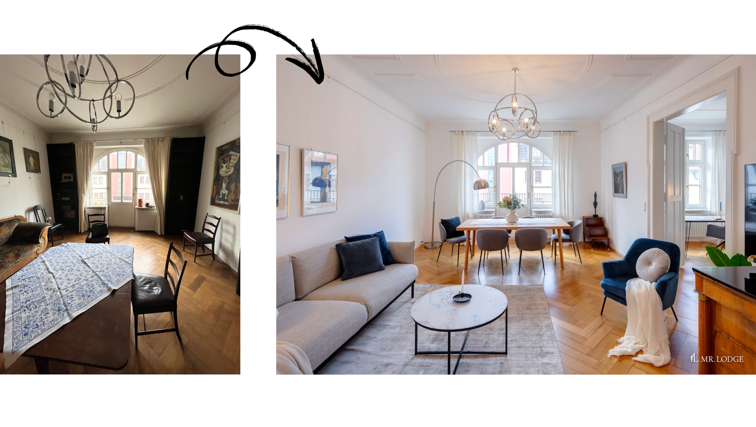 Vorher-Nachher Altbau-Wohnzimmer