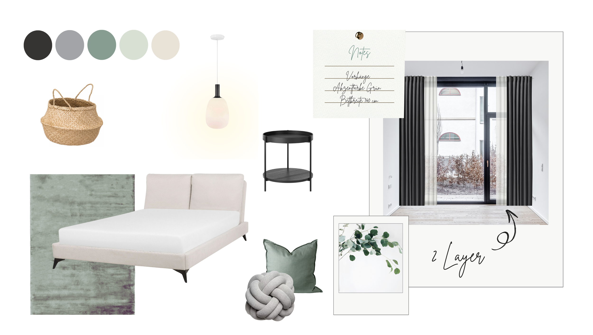Moodboard 1-Zimmer-Apartment Wohnraum