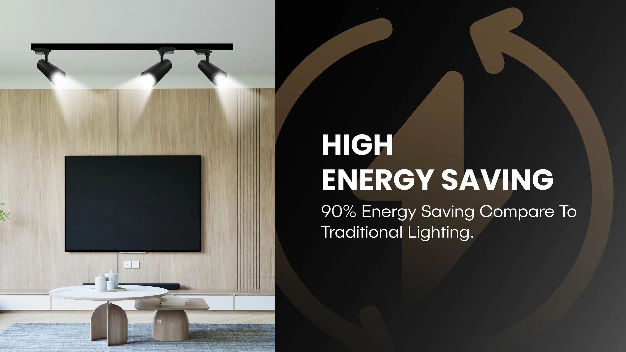 Durable black LED track light fixtures with a long lifespan of 45,000 hours for low-maintenance commercial and residential lighting.