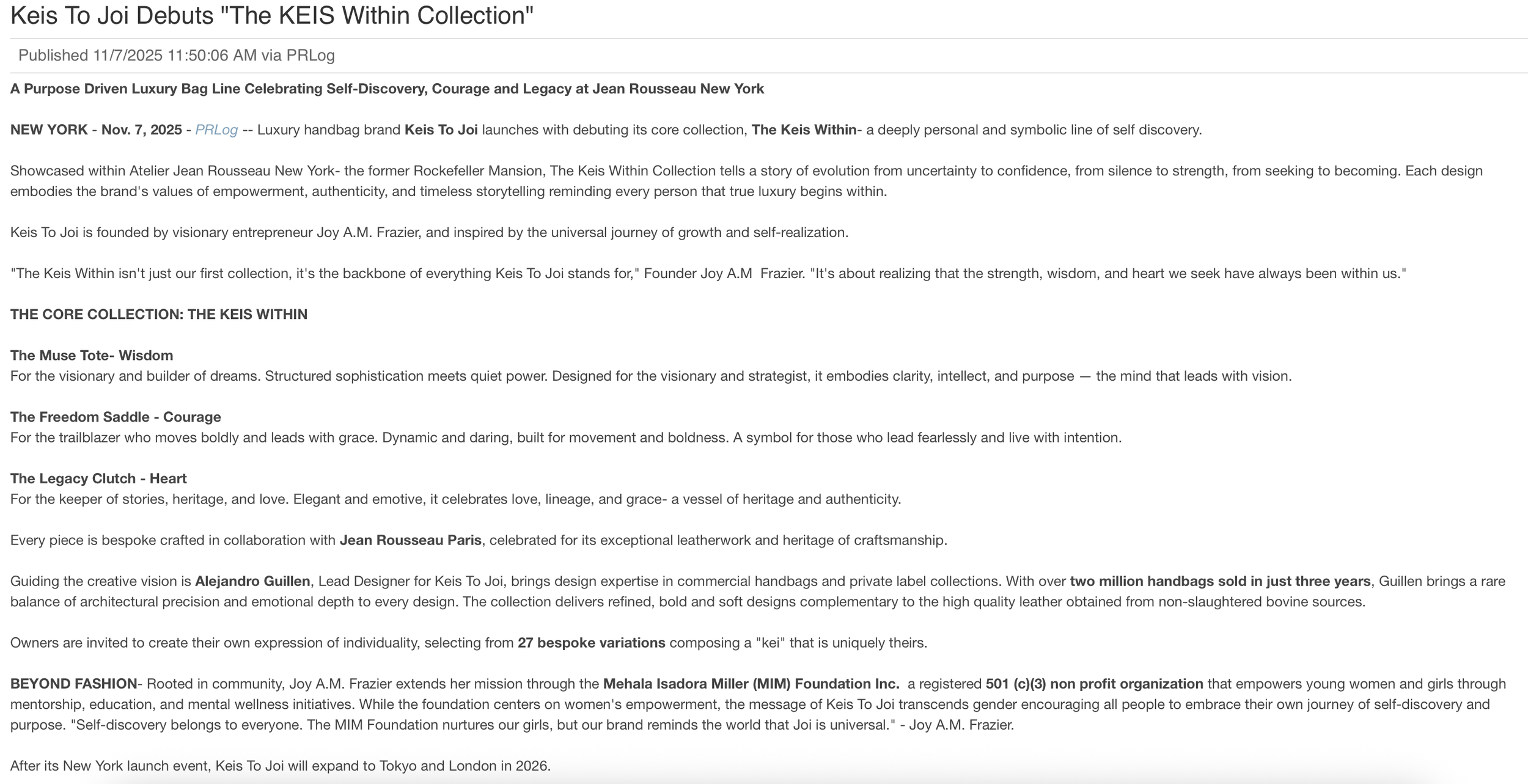 Keis To Joi Debuts "The KEIS Within Collection"