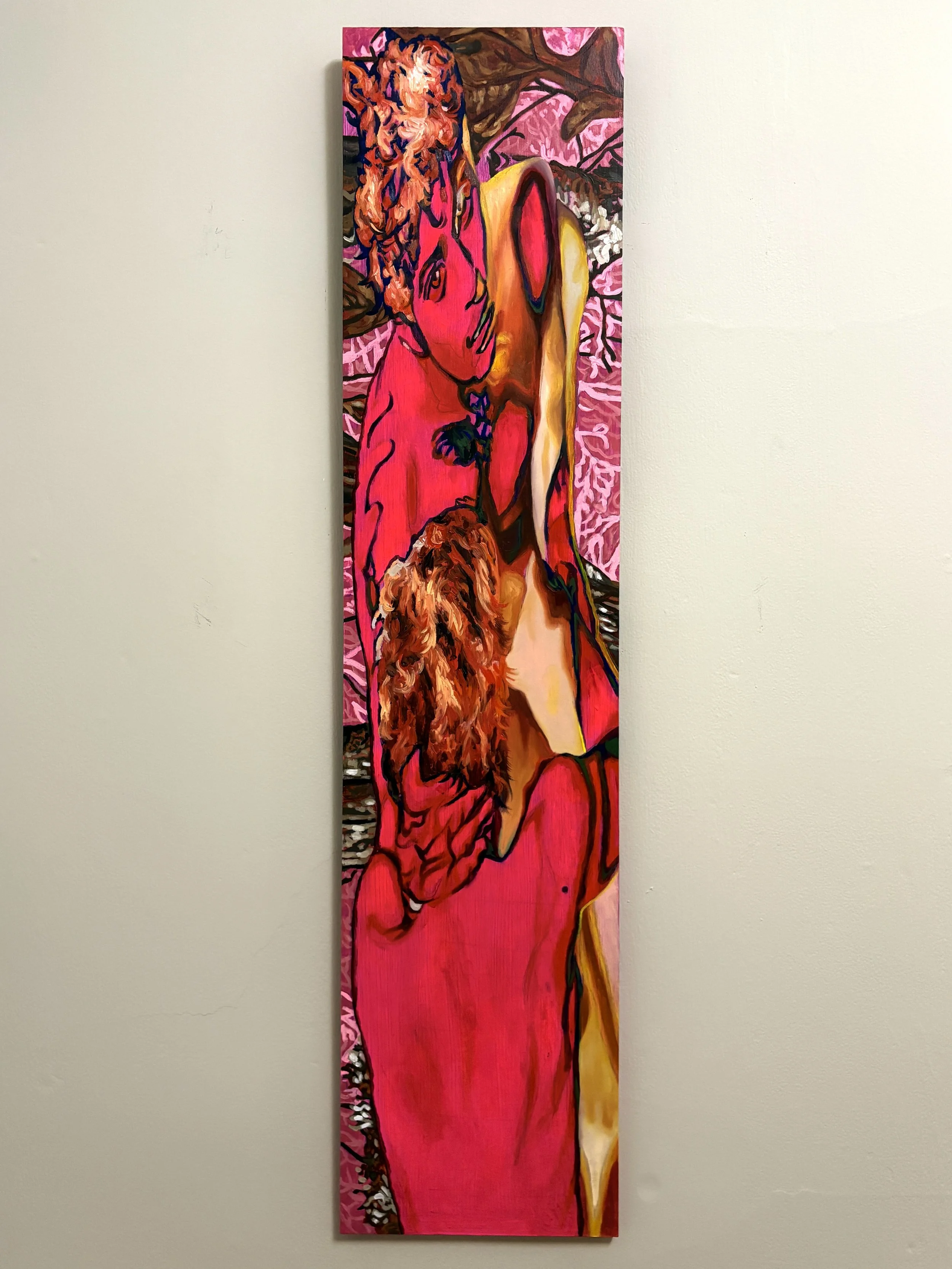 "We Were Just Wrestling" acrylic and oil 9" x 39" 2026