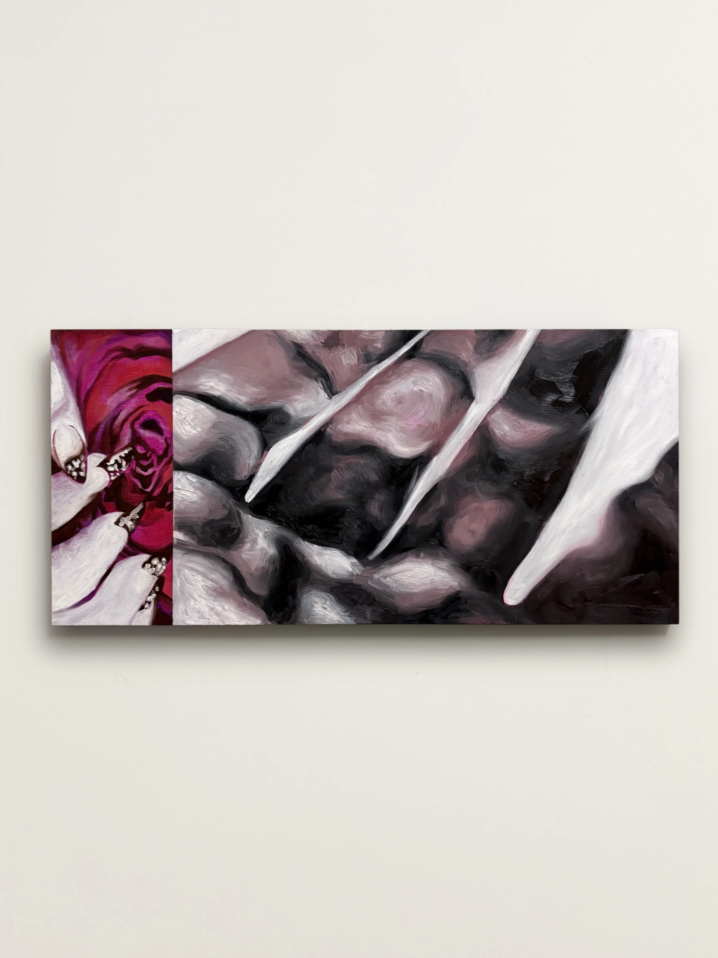 evidence that i am alive, acrylic and oil on wood panel, 23" x 11", 2026