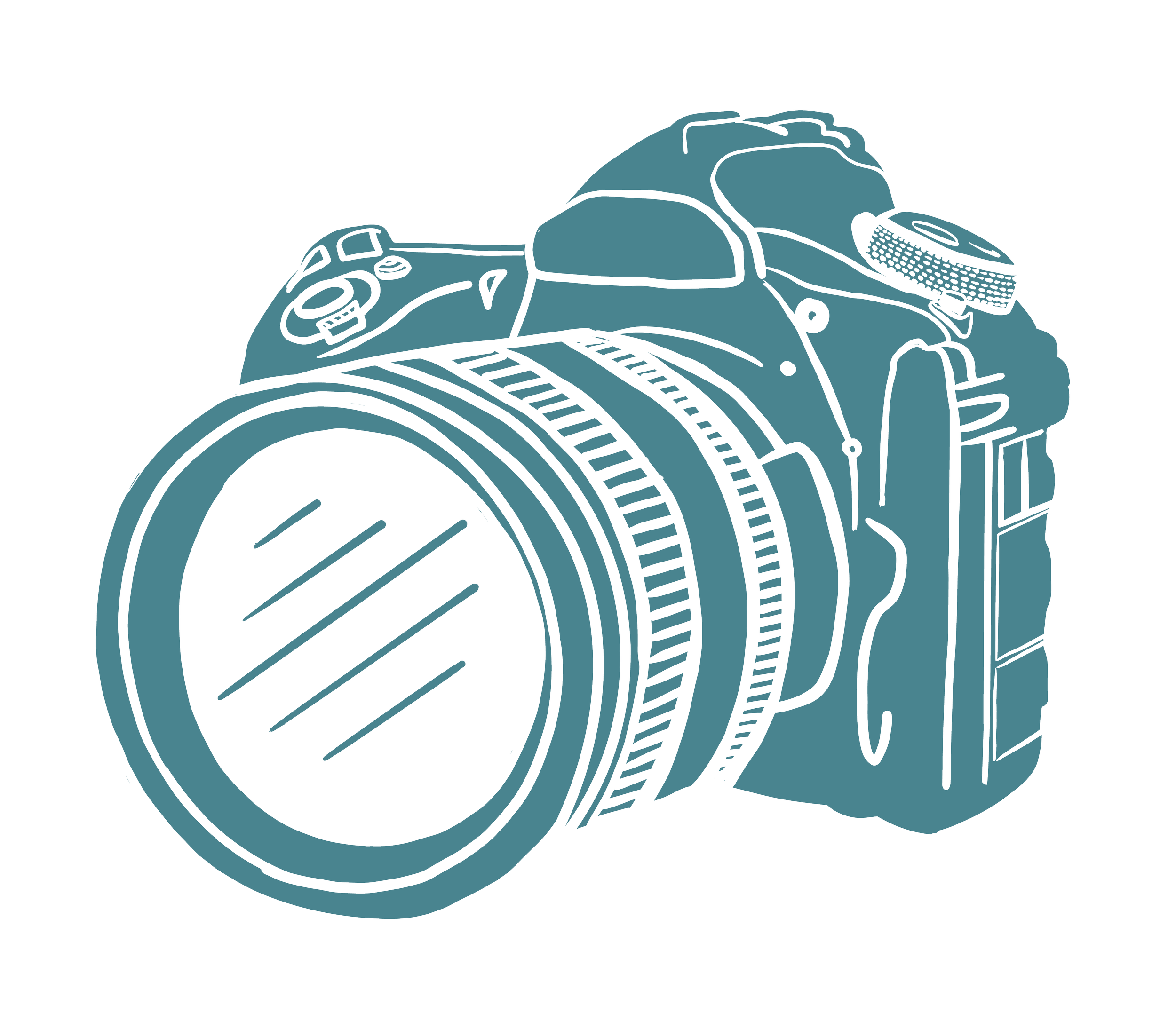 Illustration of a professional Canon camera with a large lens.