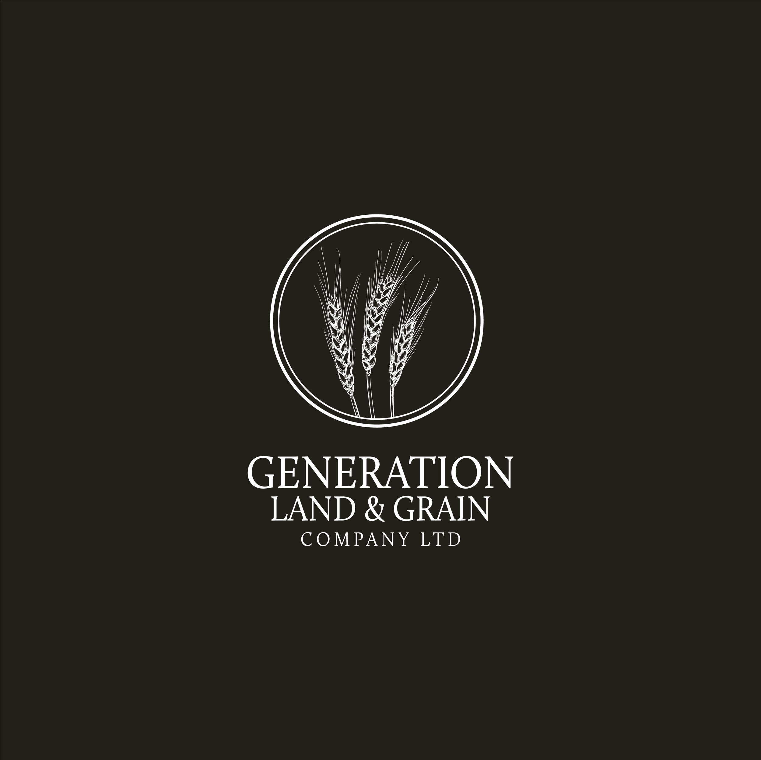 Black background with white logo of three wheat stalks inside a circle and the text 'Generation Land & Grain Company Ltd' beneath.