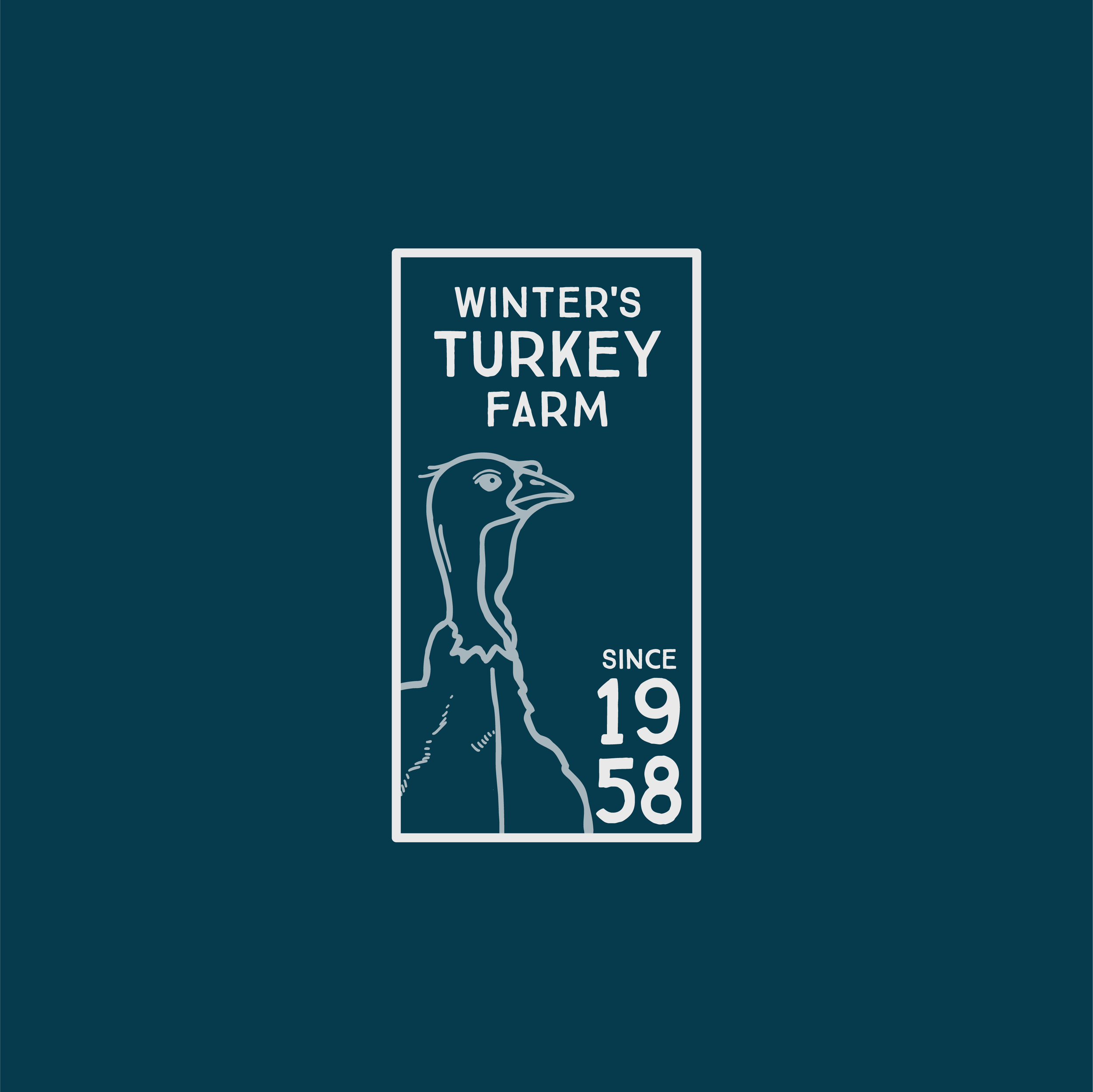 Logo for Winter's Turkey Farm featuring a line drawing of a turkey's head and neck, with the text 'Winter's Turkey Farm Since 1958'.