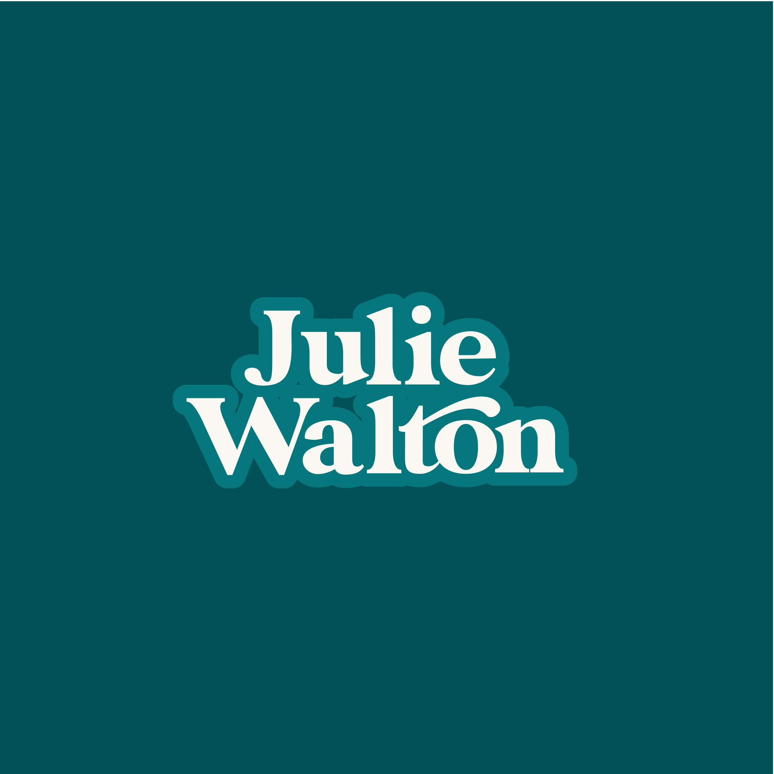 Text logo with the words 'Julie Walton' in white with a teal shadow on a darker teal background.