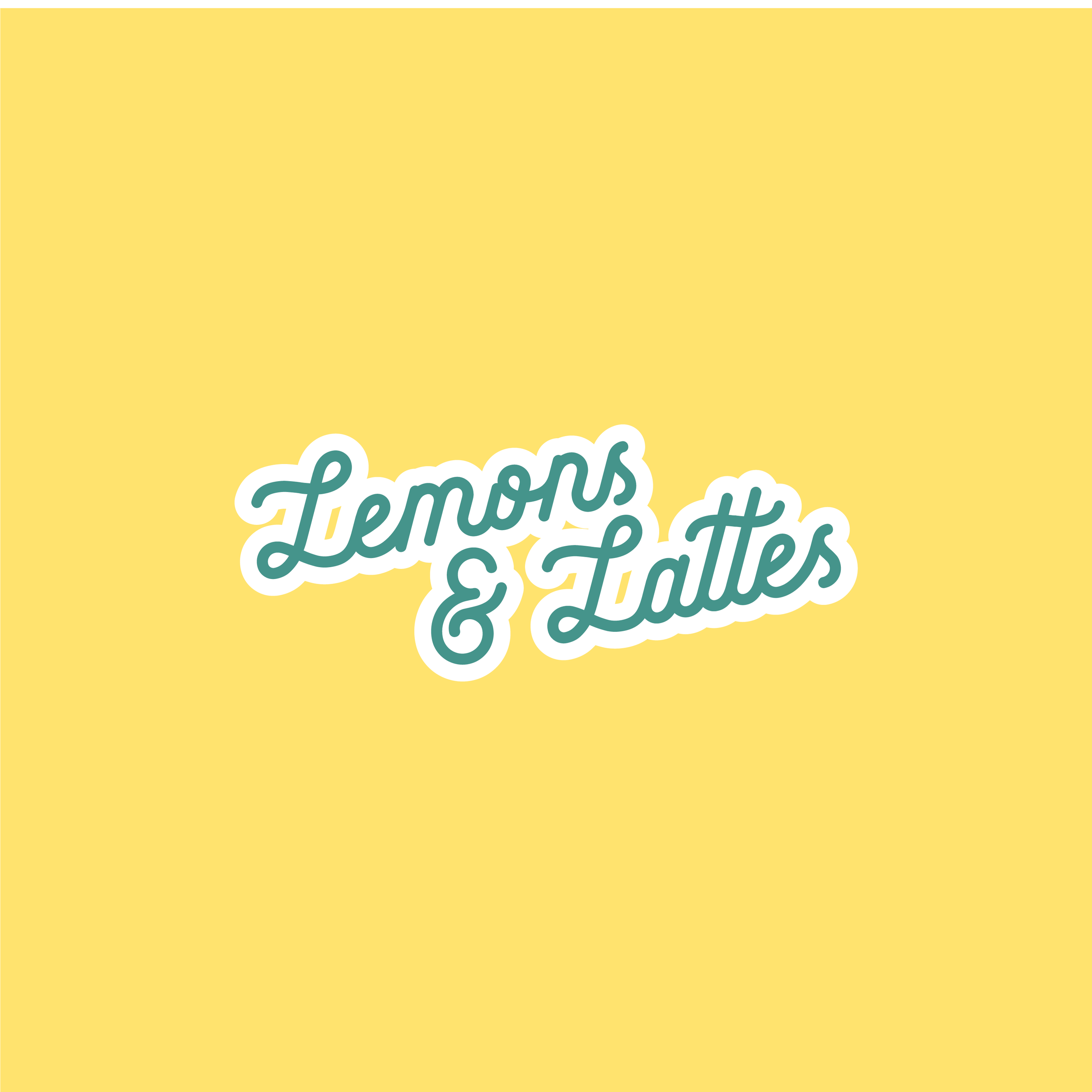 A yellow background with the text 'Lemons & Lattes' written in a stylized, cursive font in the center.