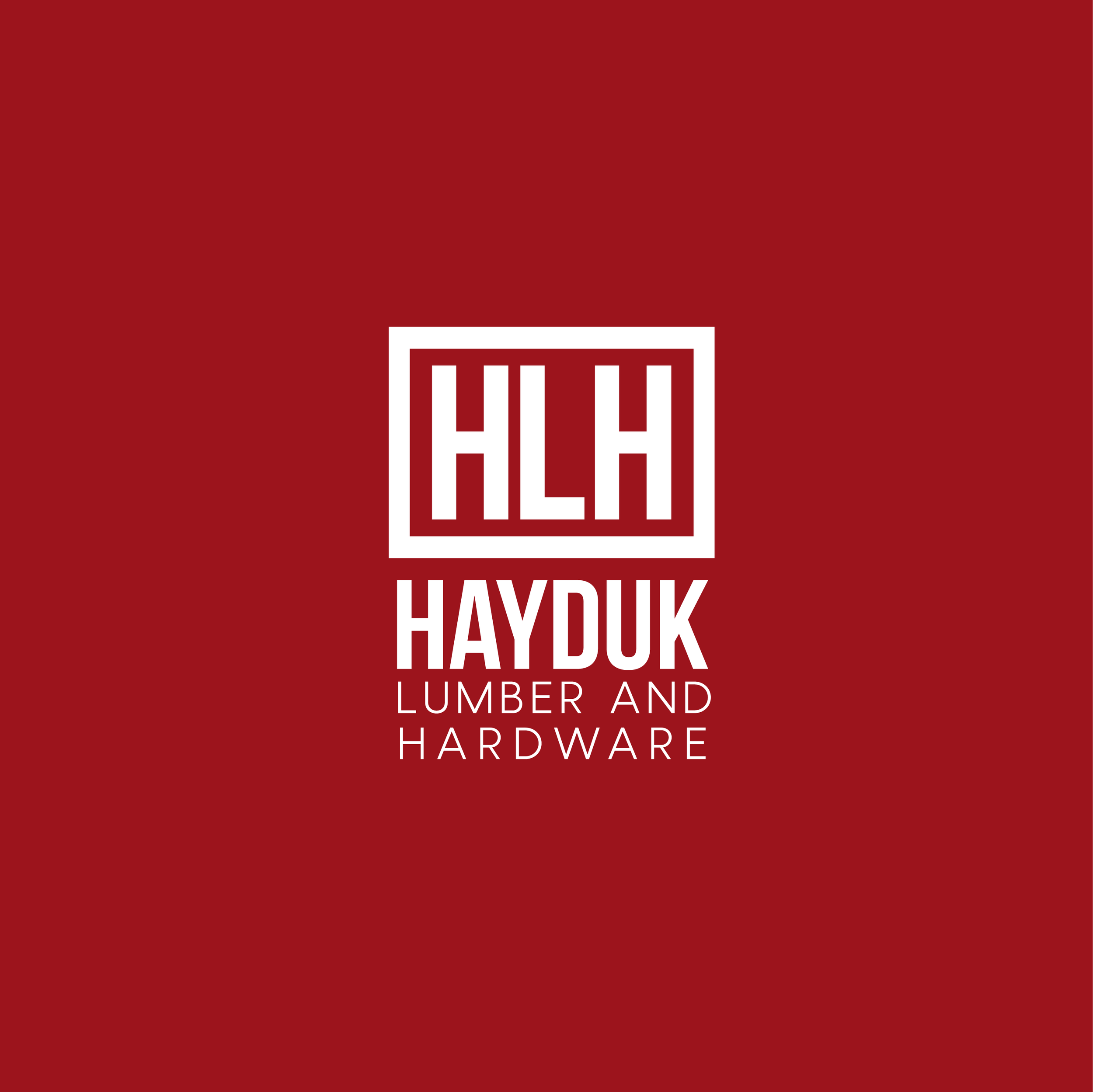 Red background with white logo of HLH and text 'Hayduk Lumber and Hardware'.