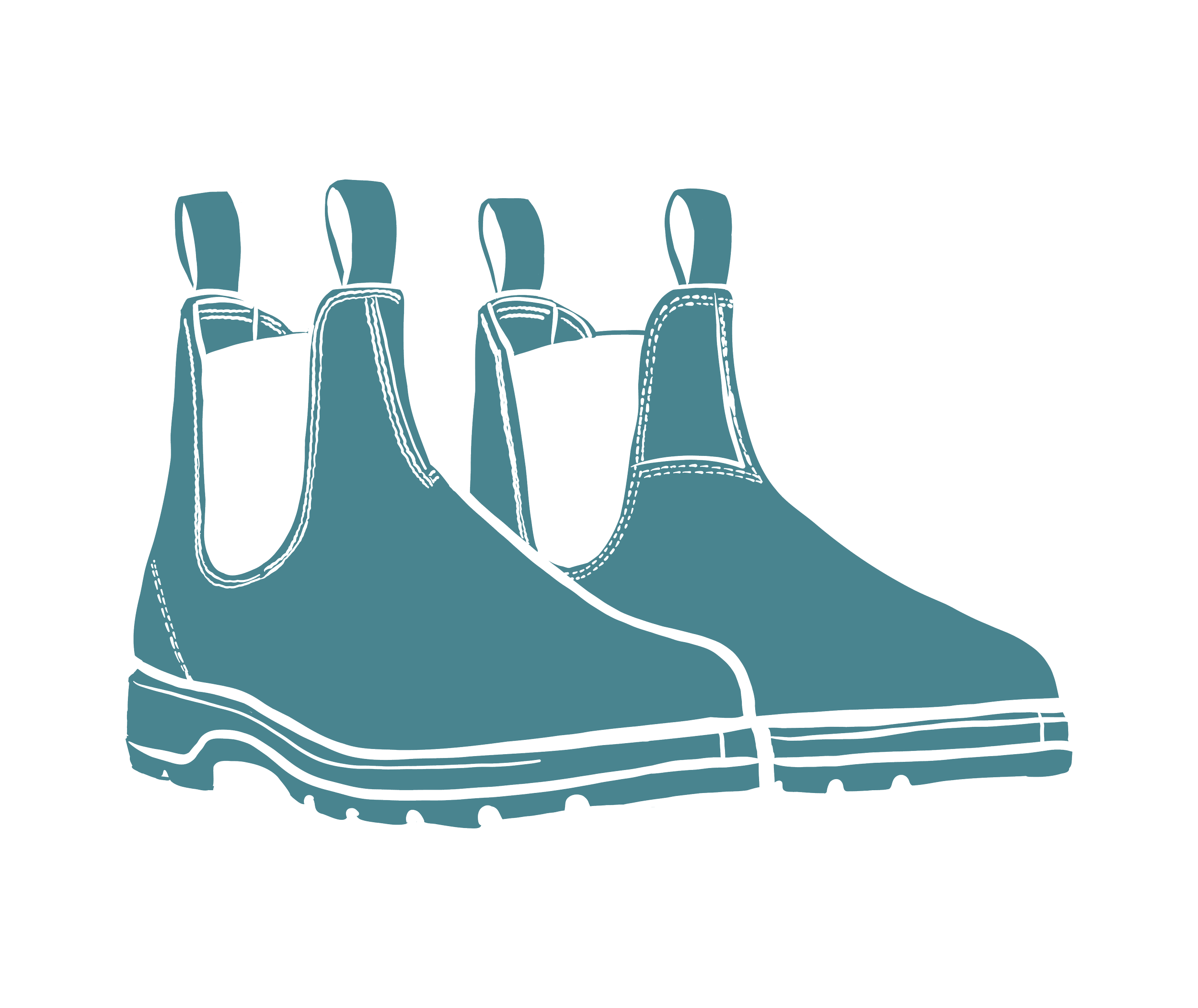 Line drawing of a pair of Blundstone  boots with black soles and pull straps.