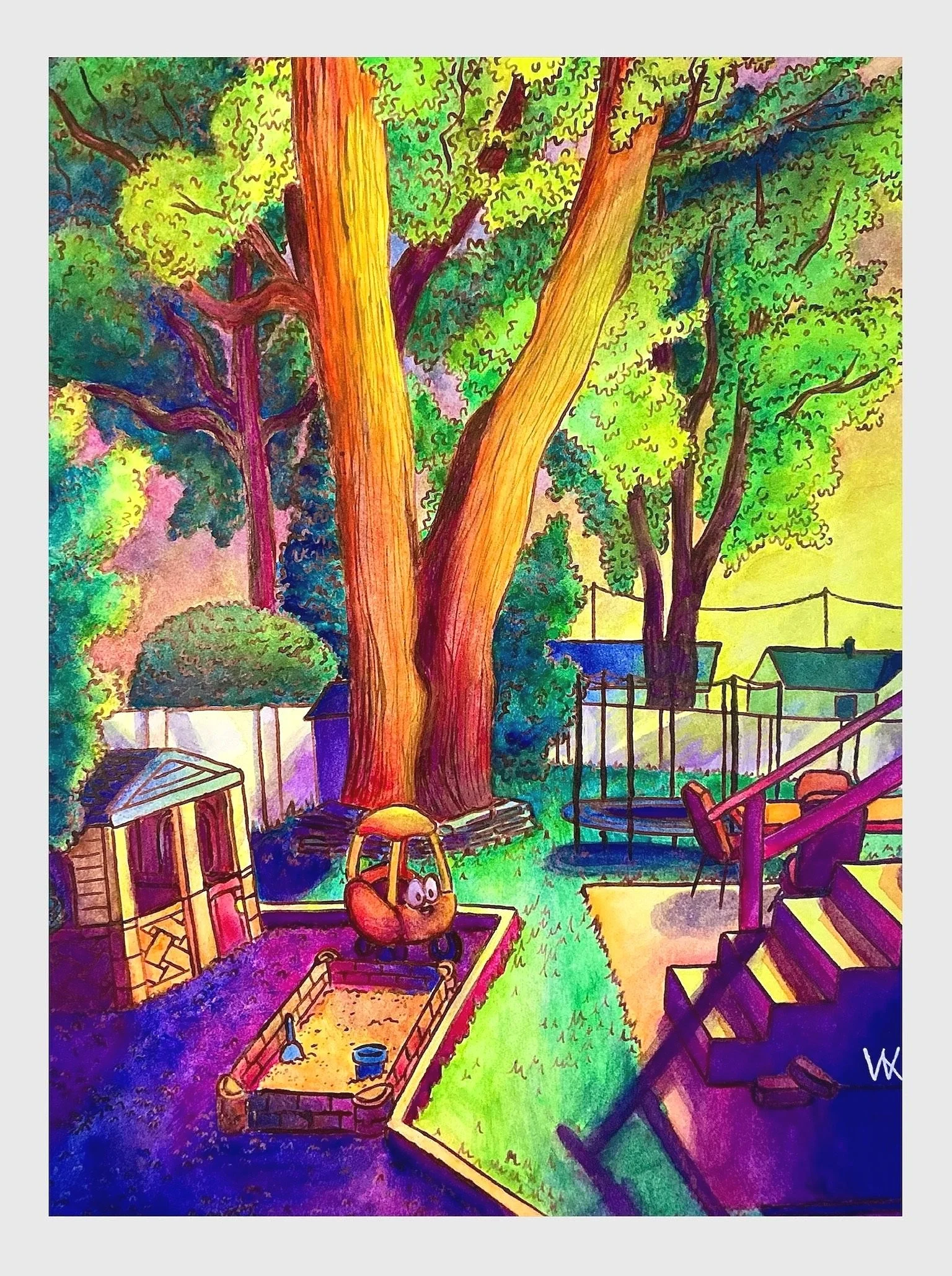 Backyard: 11in x 14in (ink, watercolor on paper)
