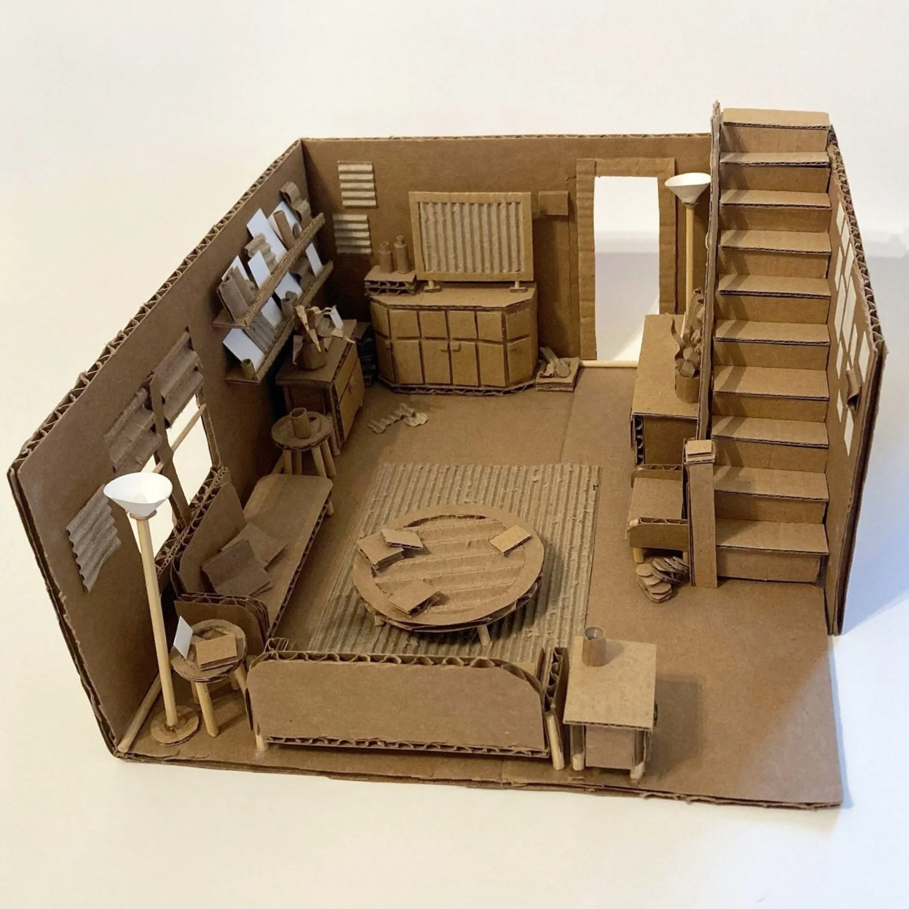 9in x 8in x 5in (cardboard, paper, skewers)