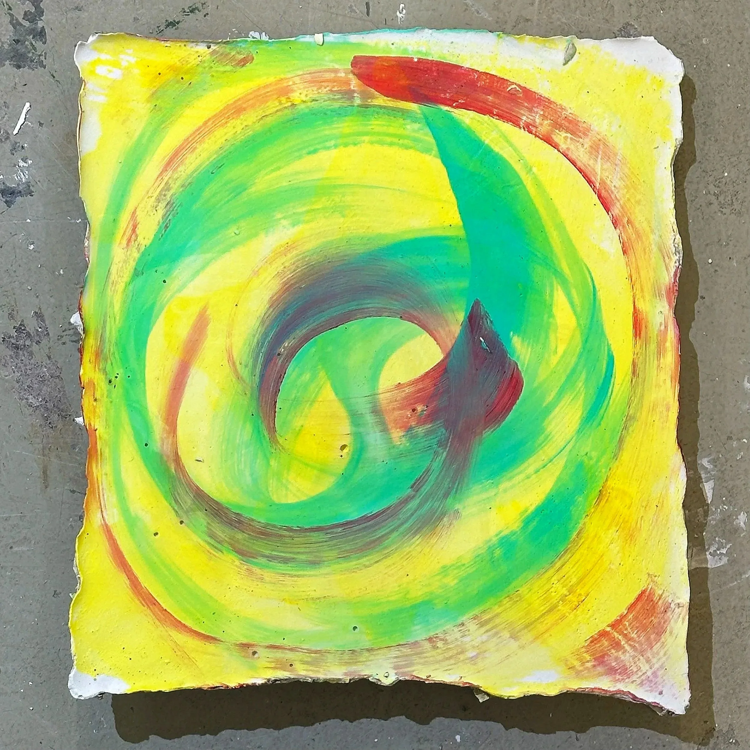 ~12in x ~12in x 0.5in (acrylic paint on plaster)